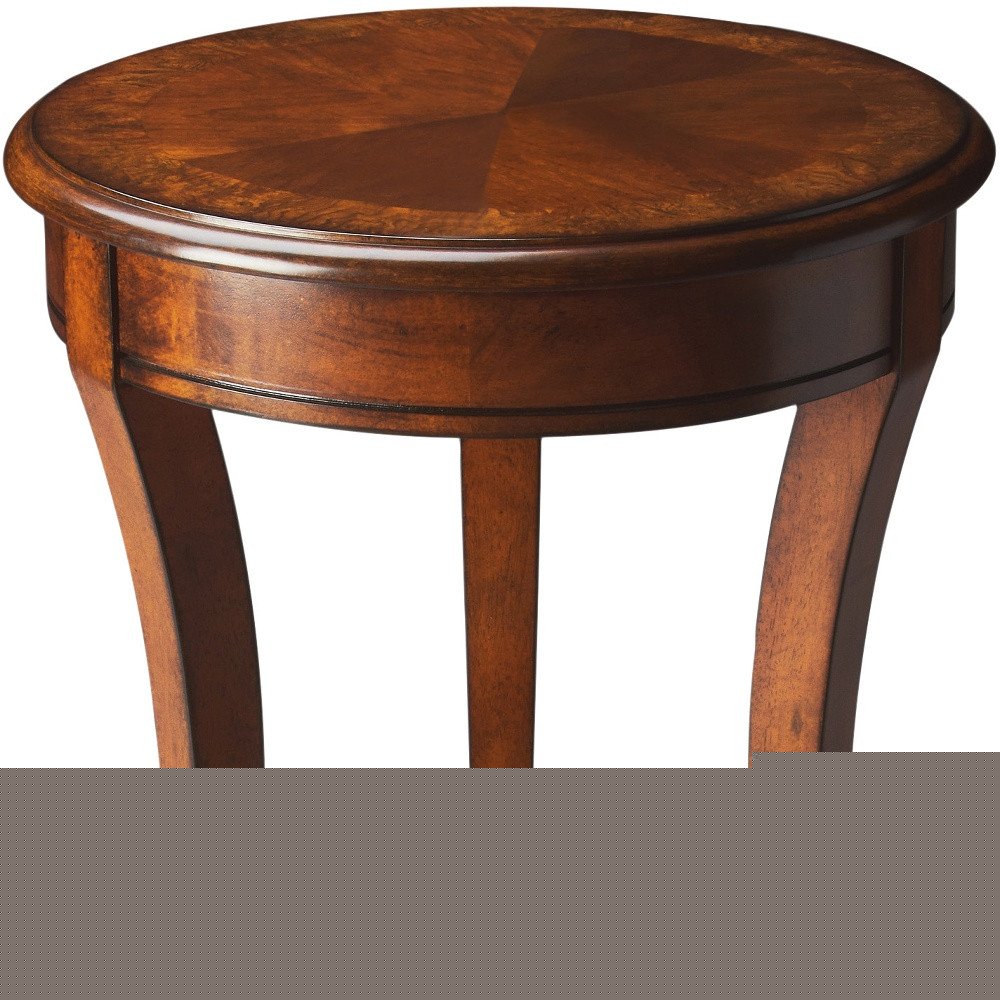 26" Brown Wood And Wood Round End Table With Shelf