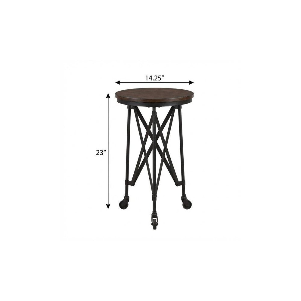 23" Black Industrial Rolling Round End Table