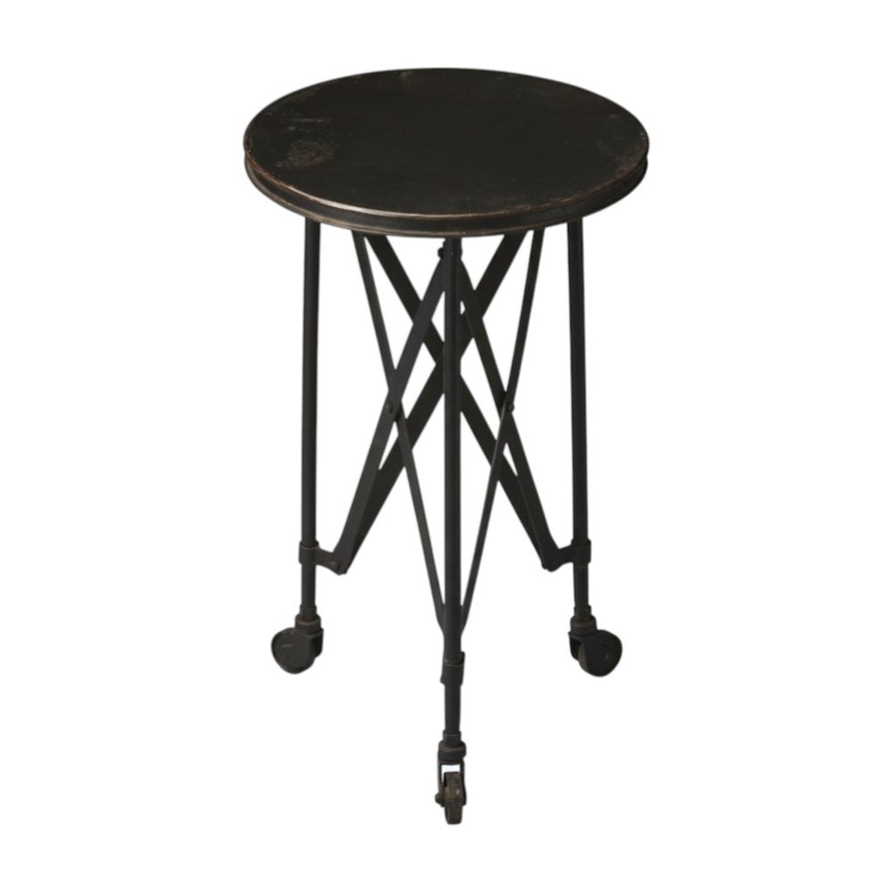 23" Black Industrial Rolling Round End Table