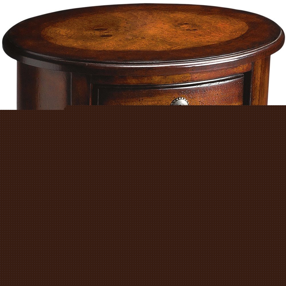 26" Dark Brown And Cherry Manufactured Wood Oval End Table With Two Drawers