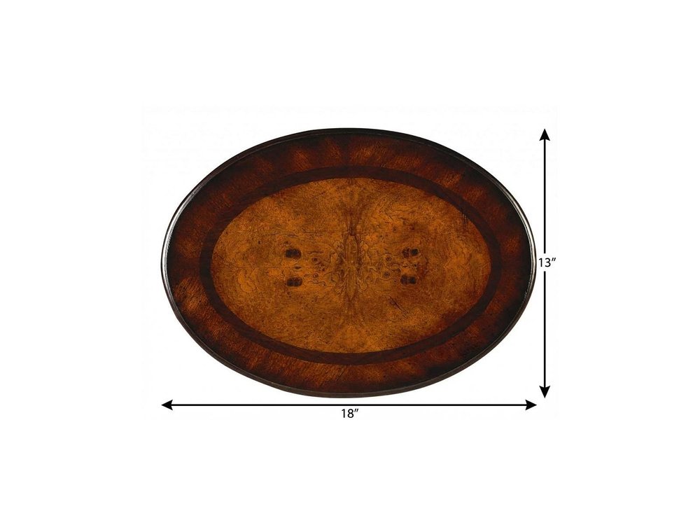 26" Dark Brown And Cherry Manufactured Wood Oval End Table With Two Drawers