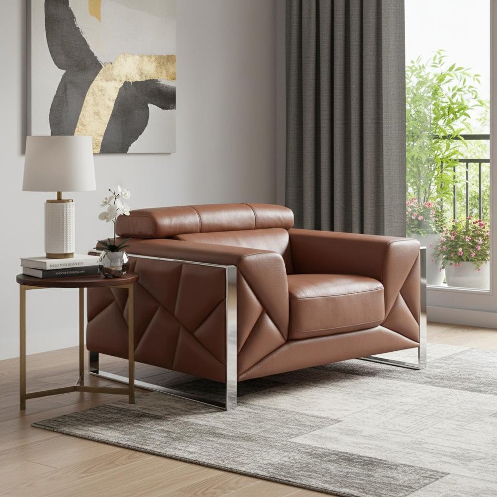48" Black And Silver Italian Leather Club Chair