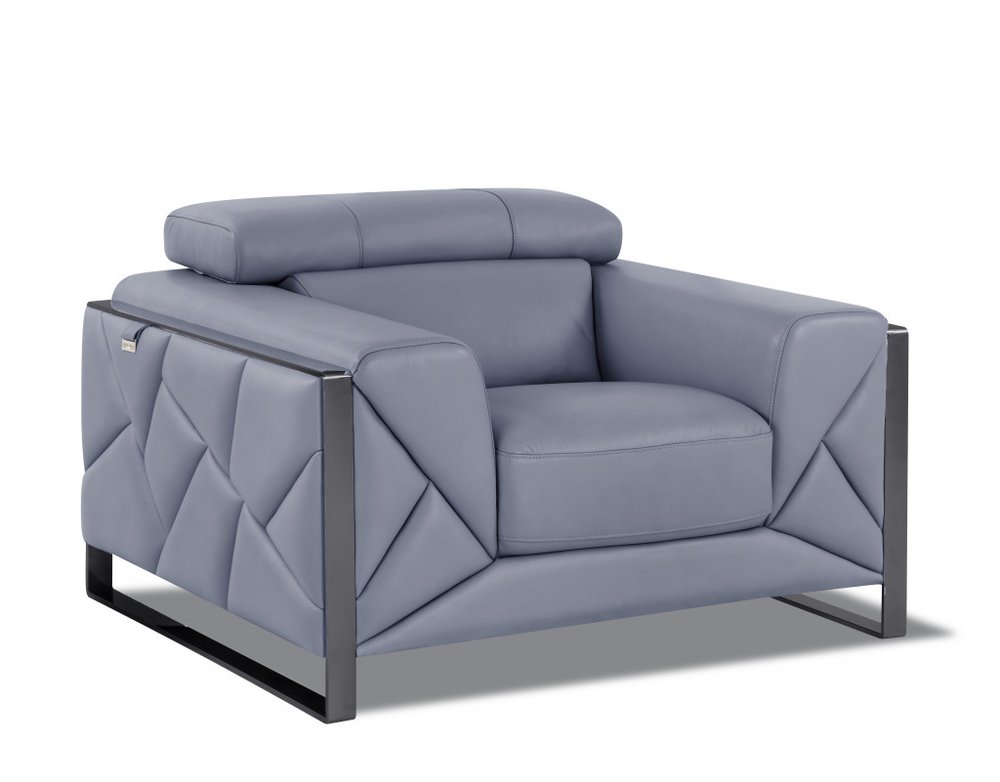 48" Black And Silver Italian Leather Club Chair