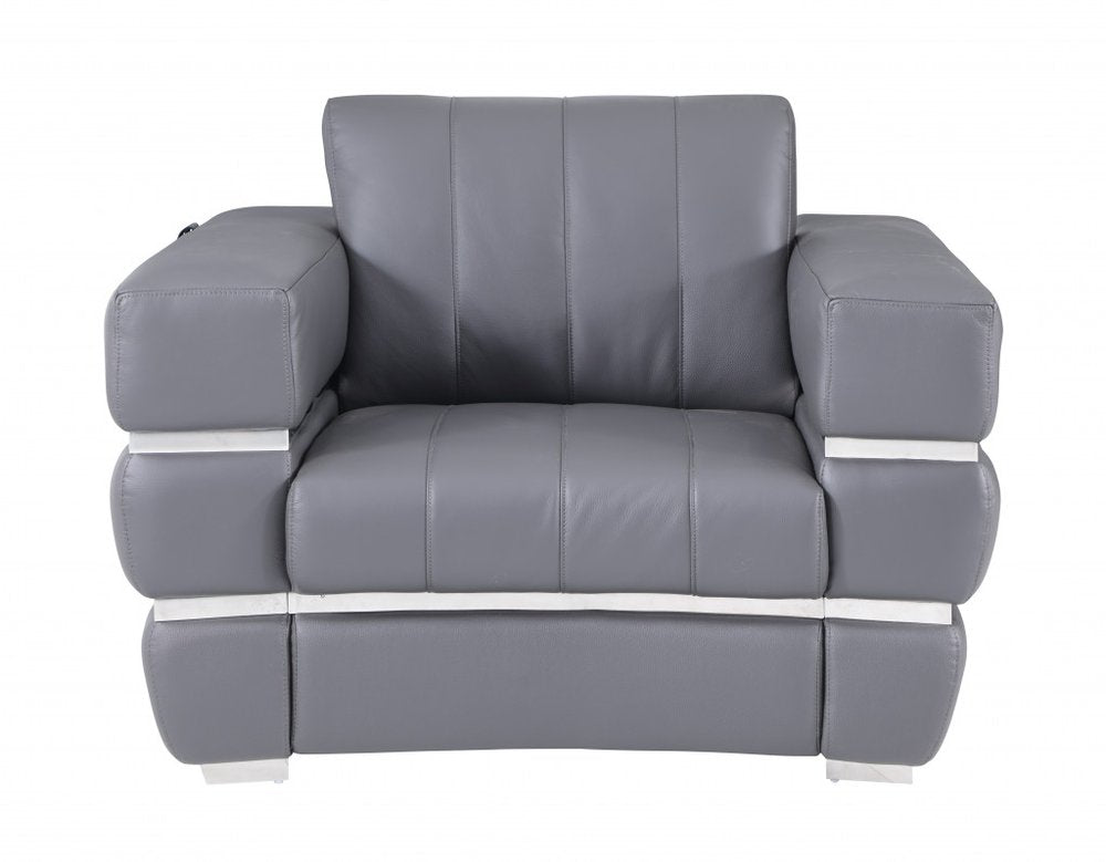 48" Camel And Silver Italian Leather Arm Chair