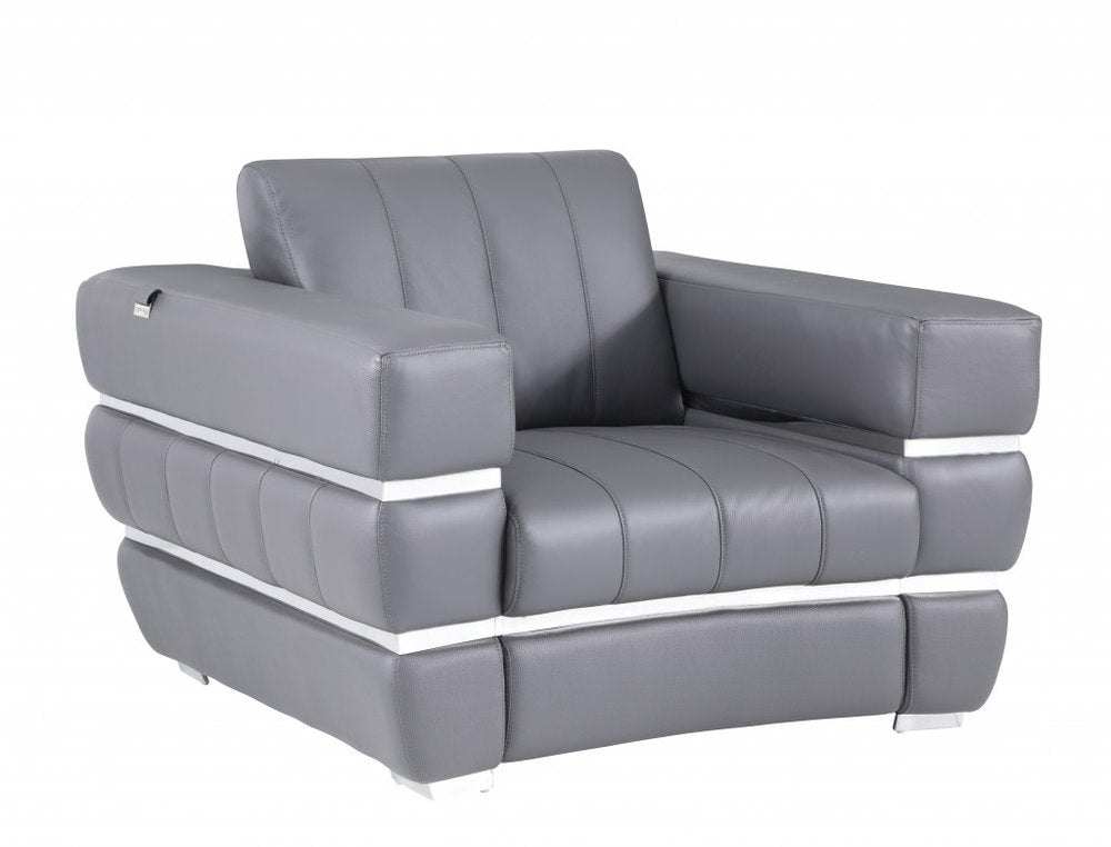 48" Camel And Silver Italian Leather Arm Chair