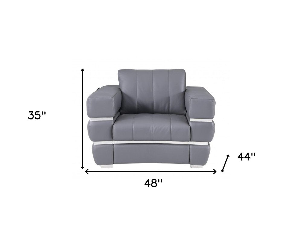 48" Camel And Silver Italian Leather Arm Chair