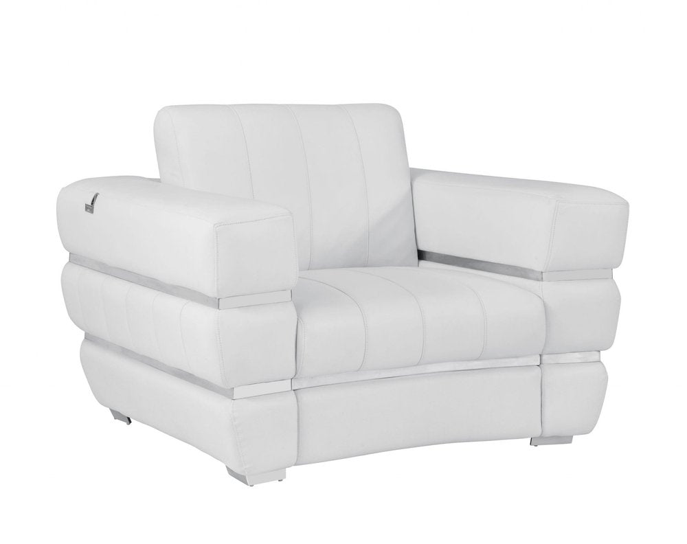 48" Camel And Silver Italian Leather Arm Chair