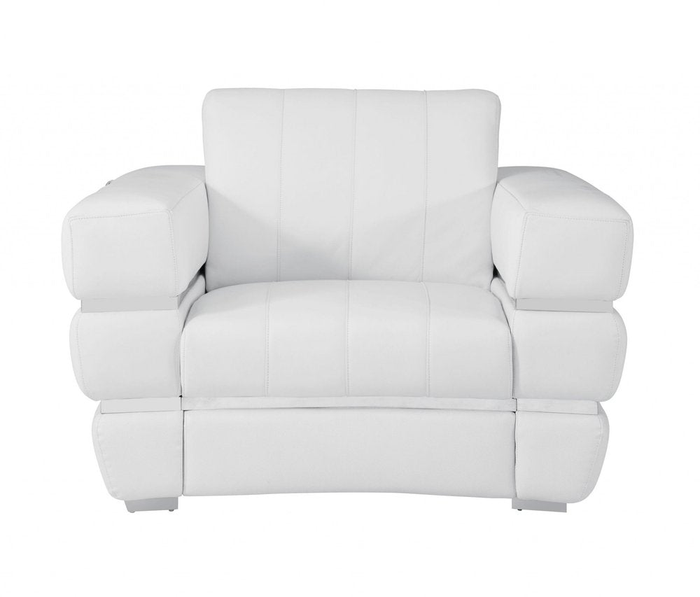 48" Camel And Silver Italian Leather Arm Chair