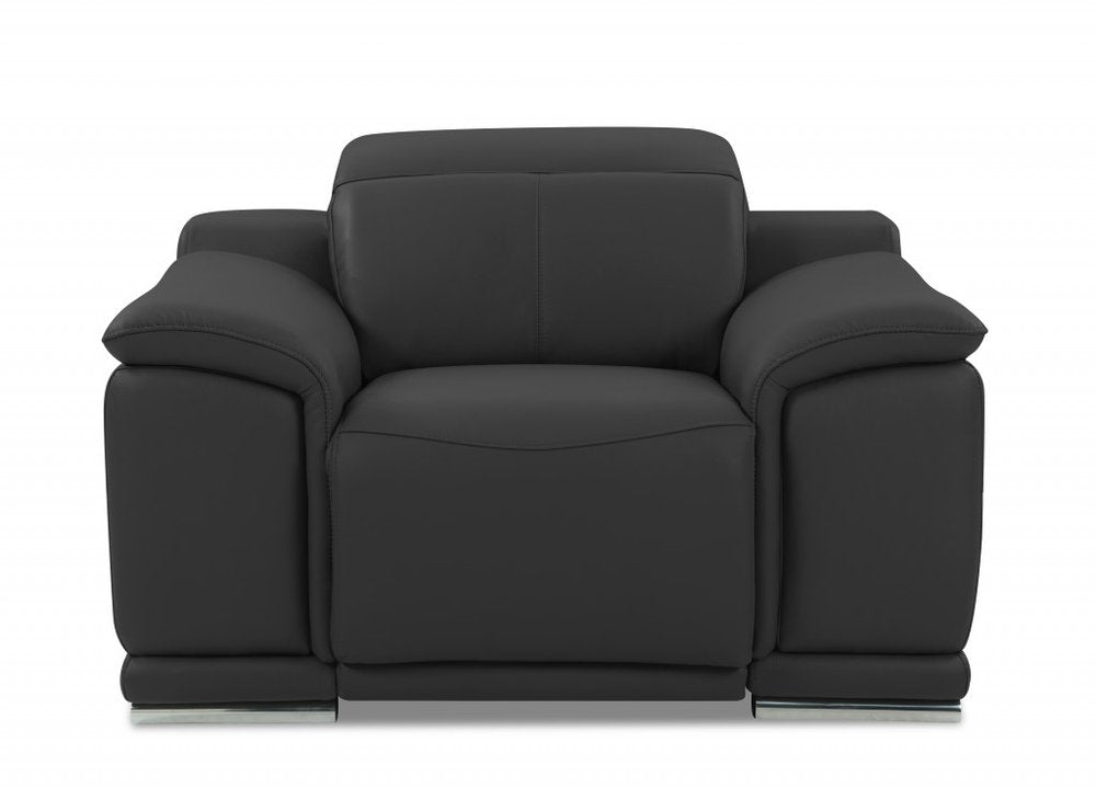 48" Camel And Silver Italian Leather Arm Chair