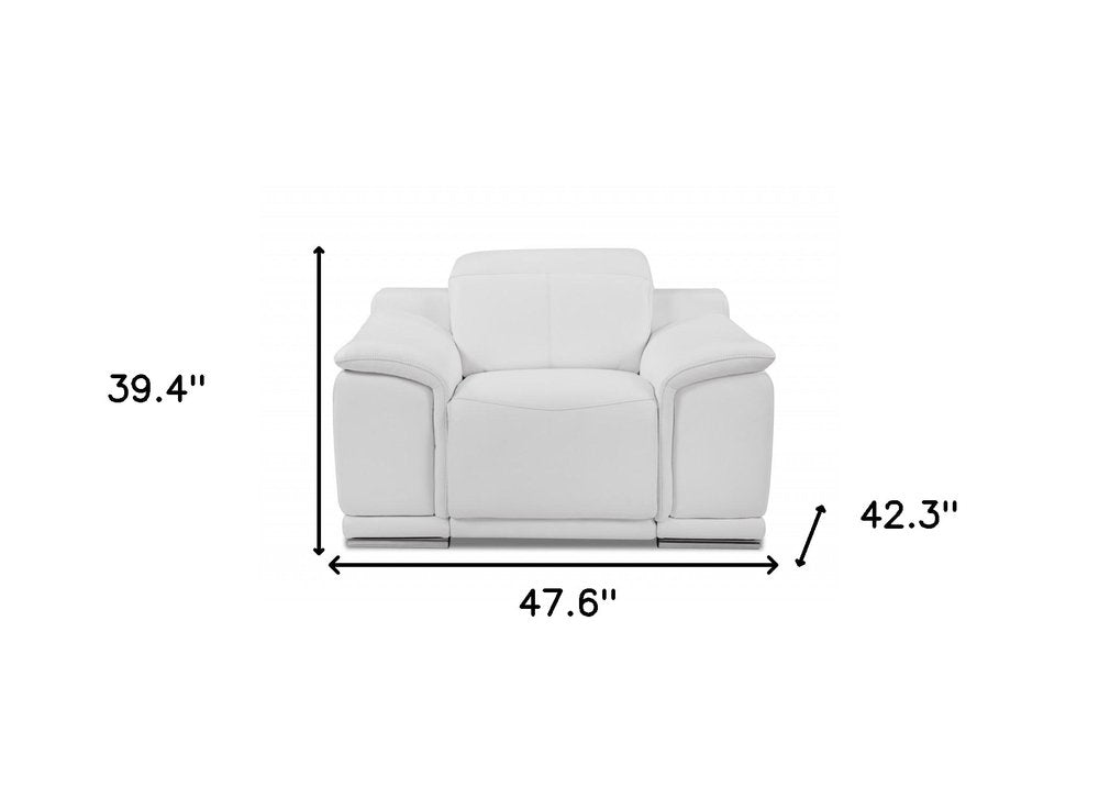 48" Camel And Silver Italian Leather Arm Chair