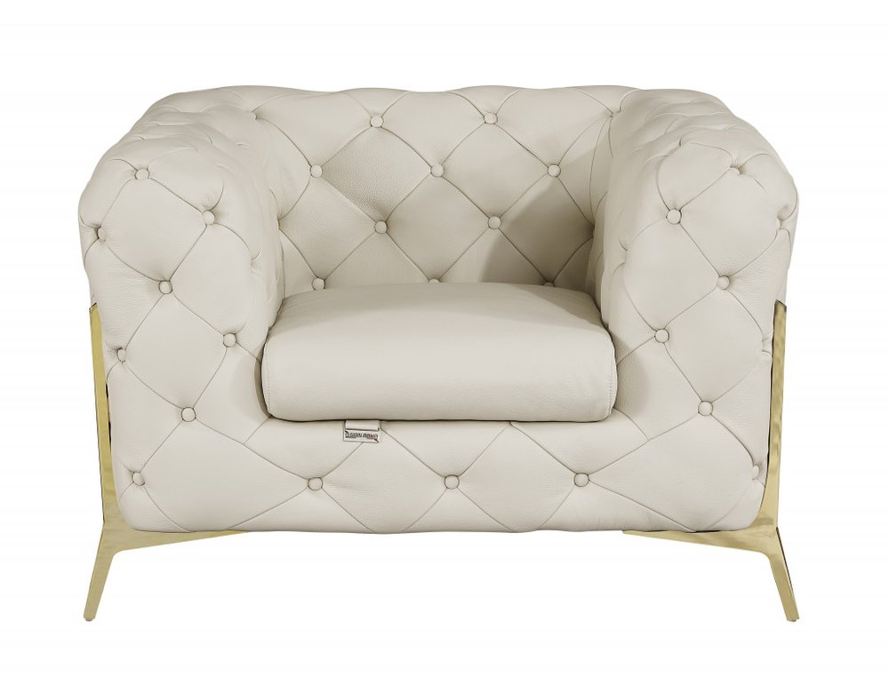 45" Black And Silver Italian Leather Tufted Chesterfield Chair