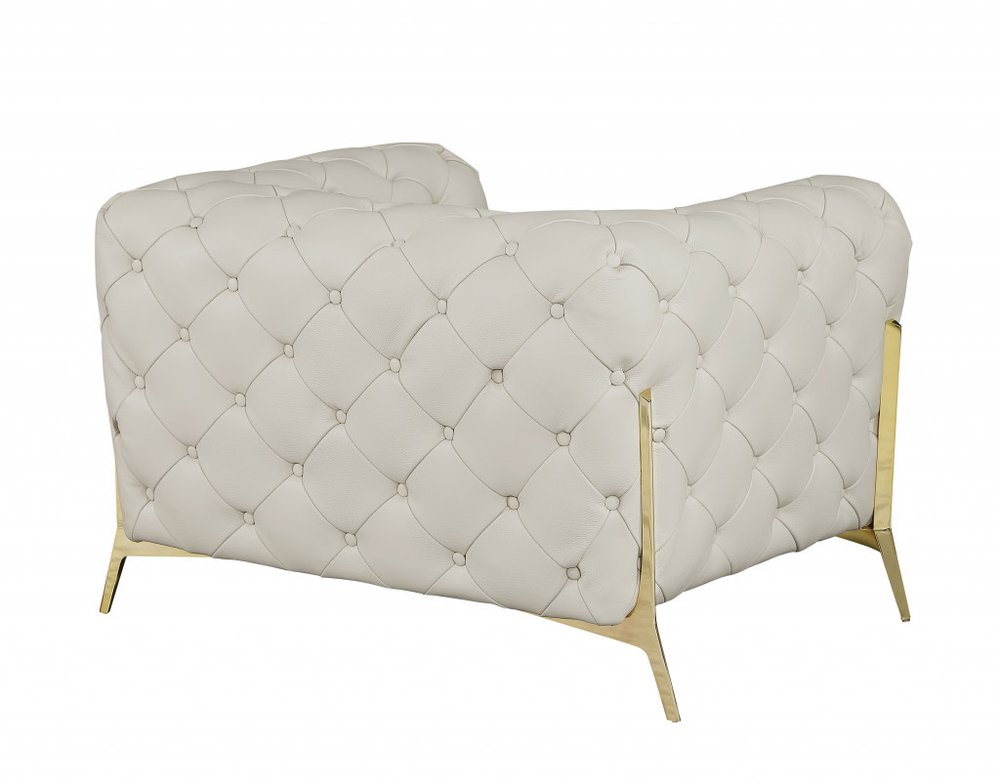 45" Black And Silver Italian Leather Tufted Chesterfield Chair