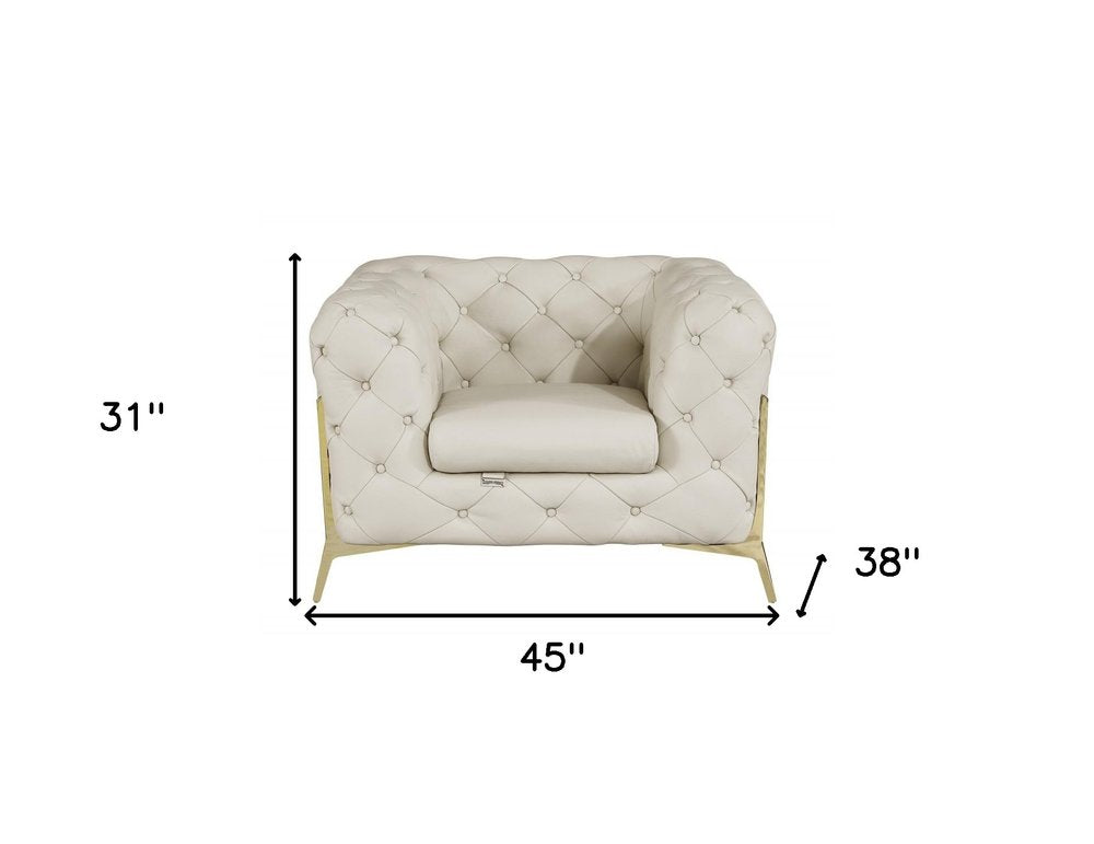 45" Black And Silver Italian Leather Tufted Chesterfield Chair