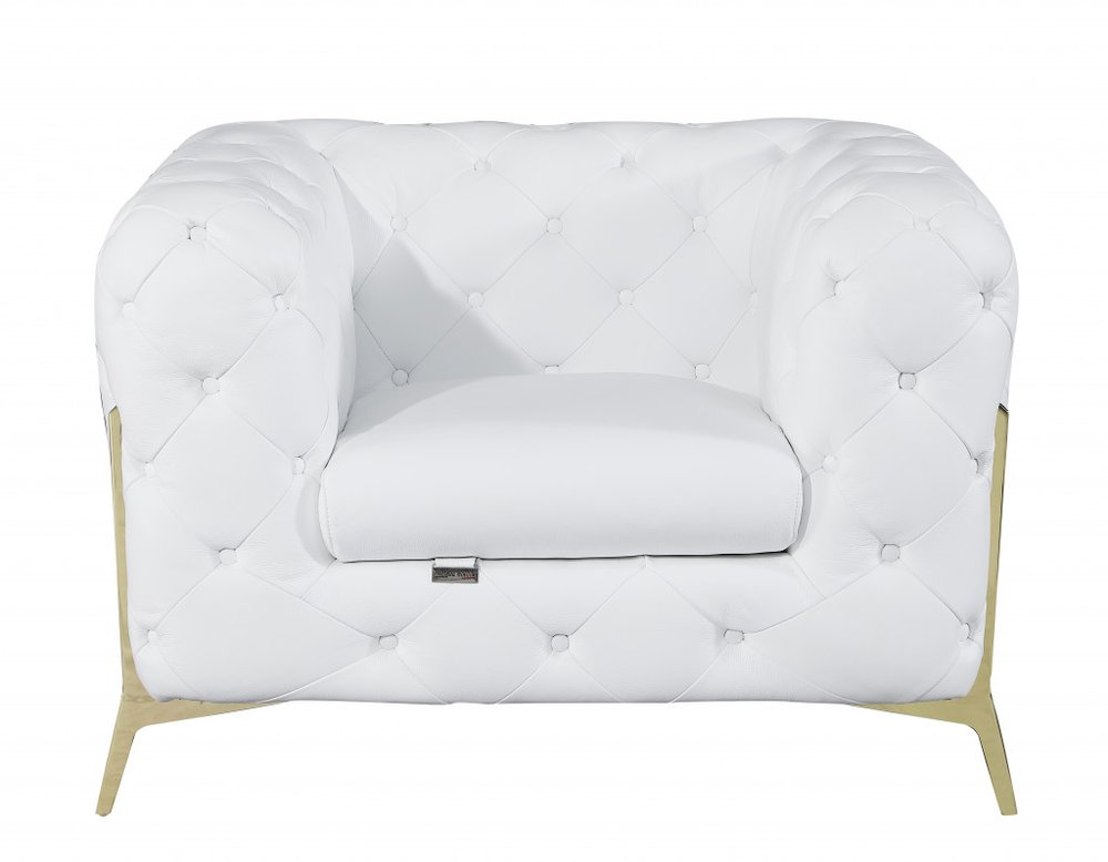 45" Black And Silver Italian Leather Tufted Chesterfield Chair