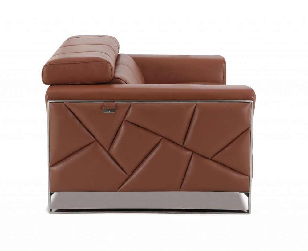 89" Black Italian Leather Sofa With Silver Legs