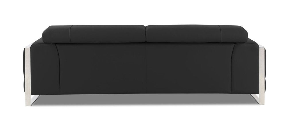 89" Black Italian Leather Sofa With Silver Legs