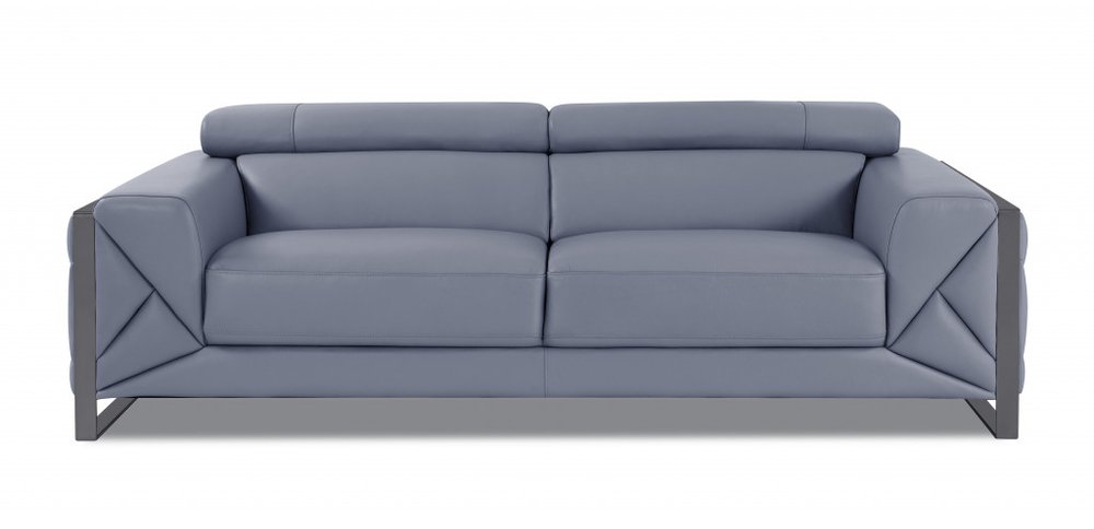 89" Black Italian Leather Sofa With Silver Legs