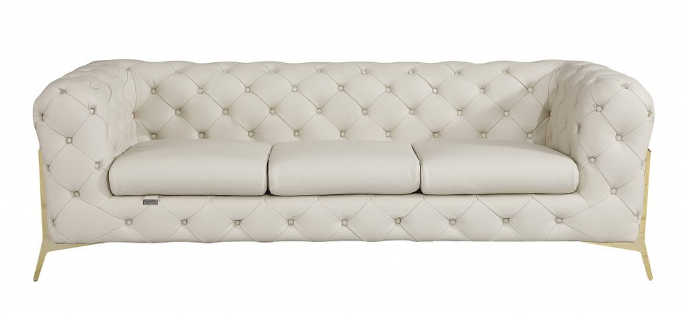 93" Brown Italian Leather Chesterfield Sofa With Silver Legs