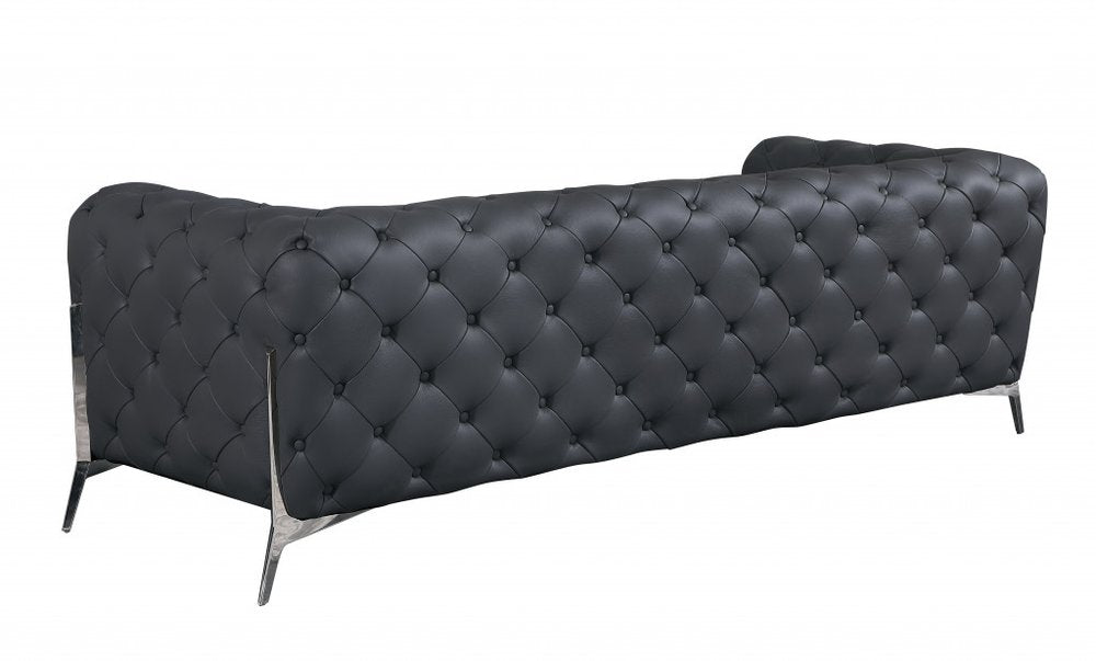 93" Brown Italian Leather Chesterfield Sofa With Silver Legs