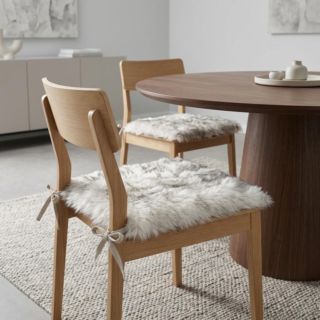 Set Of Two 17" X 17" Ombre Grey Faux Fur Dining Chair Cushion Pads