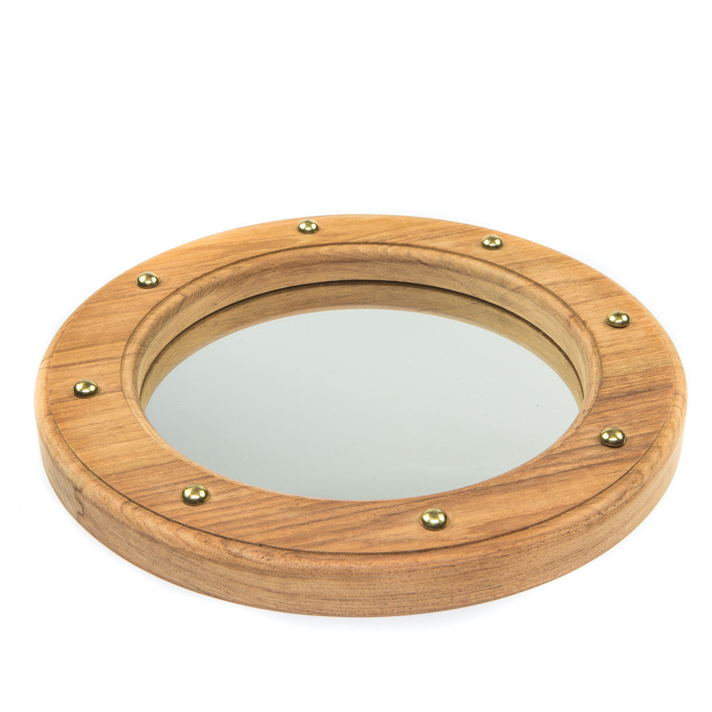 11" Brown Solid Wood Round Accent Mirror
