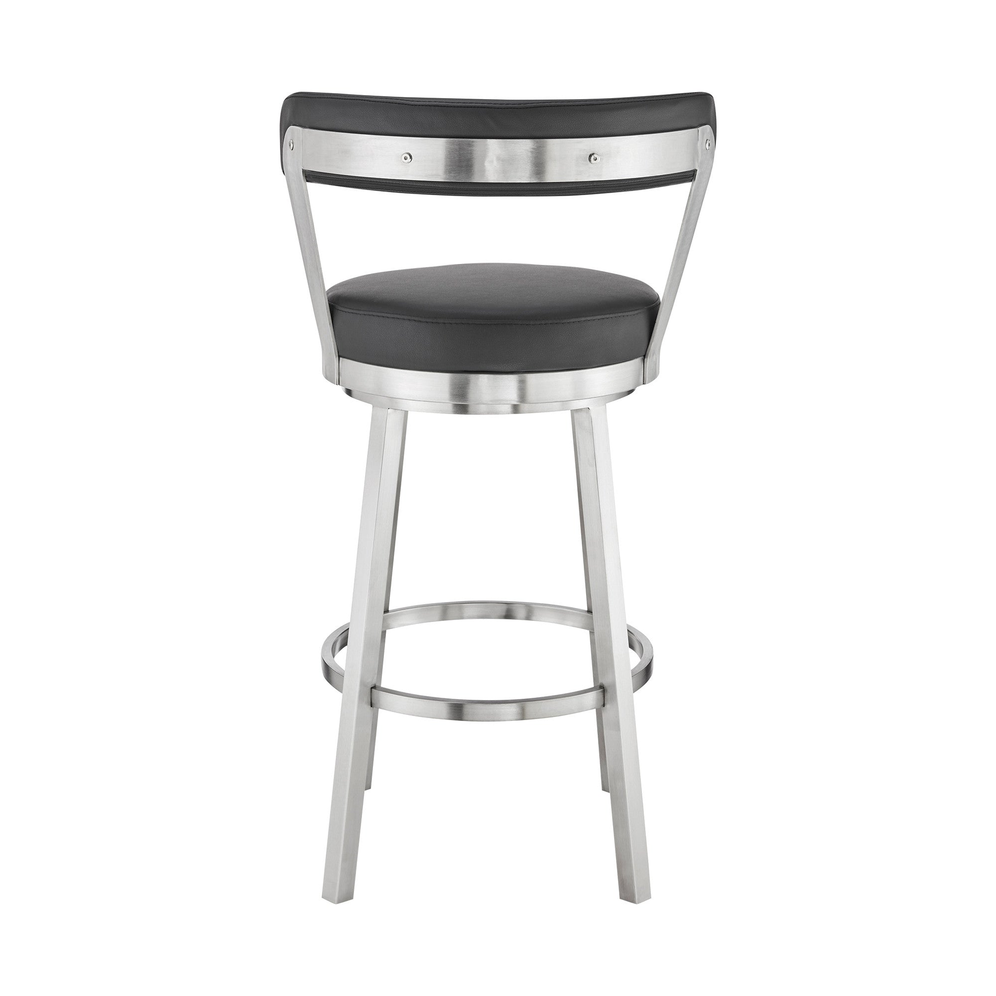 30" Black And Silver Fabric And Iron Backless Bar Height Swivel Bar Chair