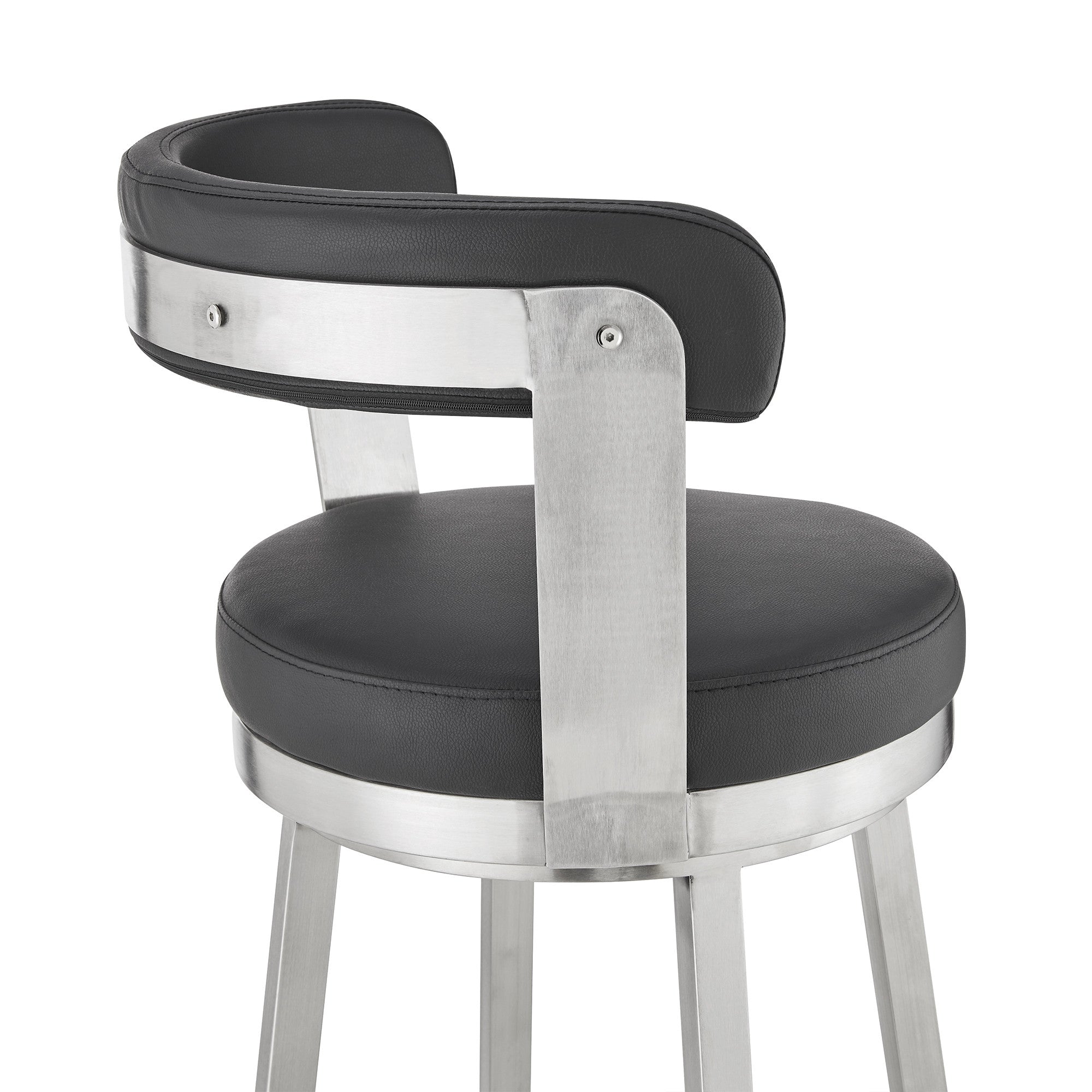30" Black And Silver Fabric And Iron Backless Bar Height Swivel Bar Chair