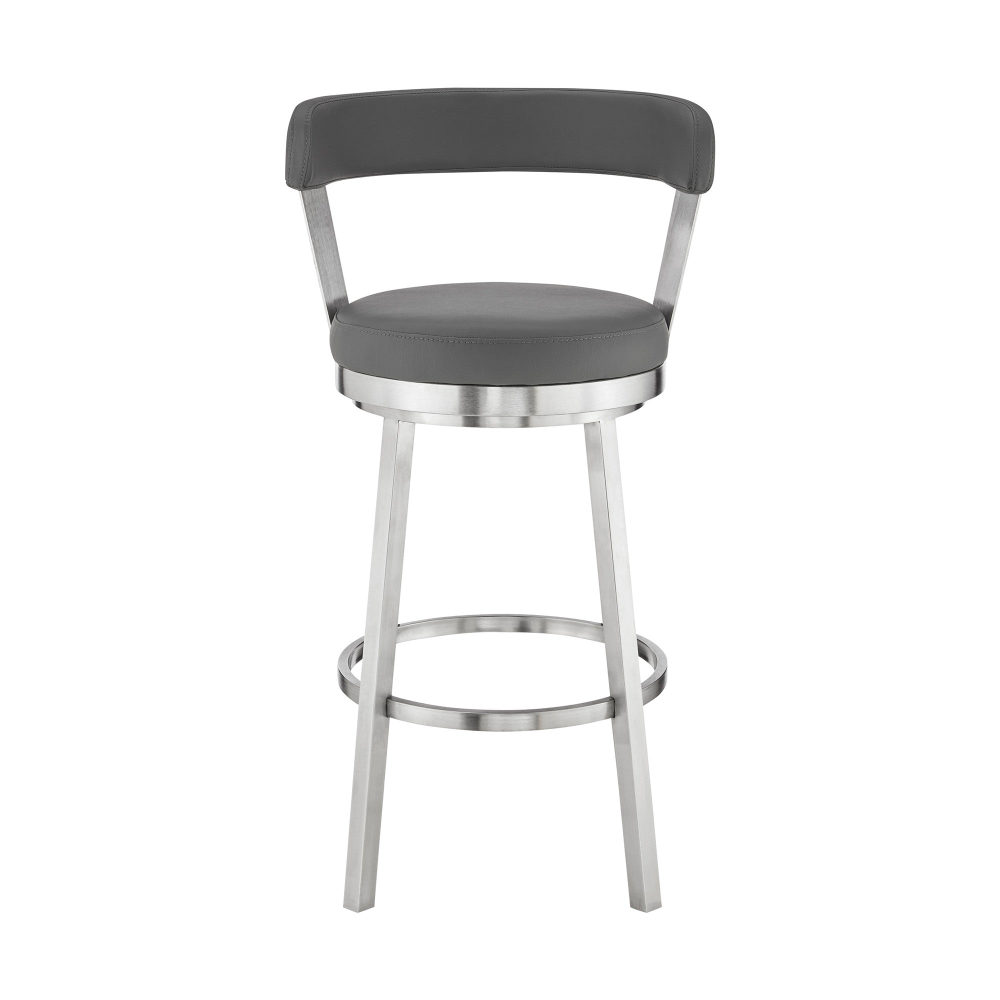 26" Gray And Silver Fabric And Iron Backless Counter Height Swivel Bar Chair