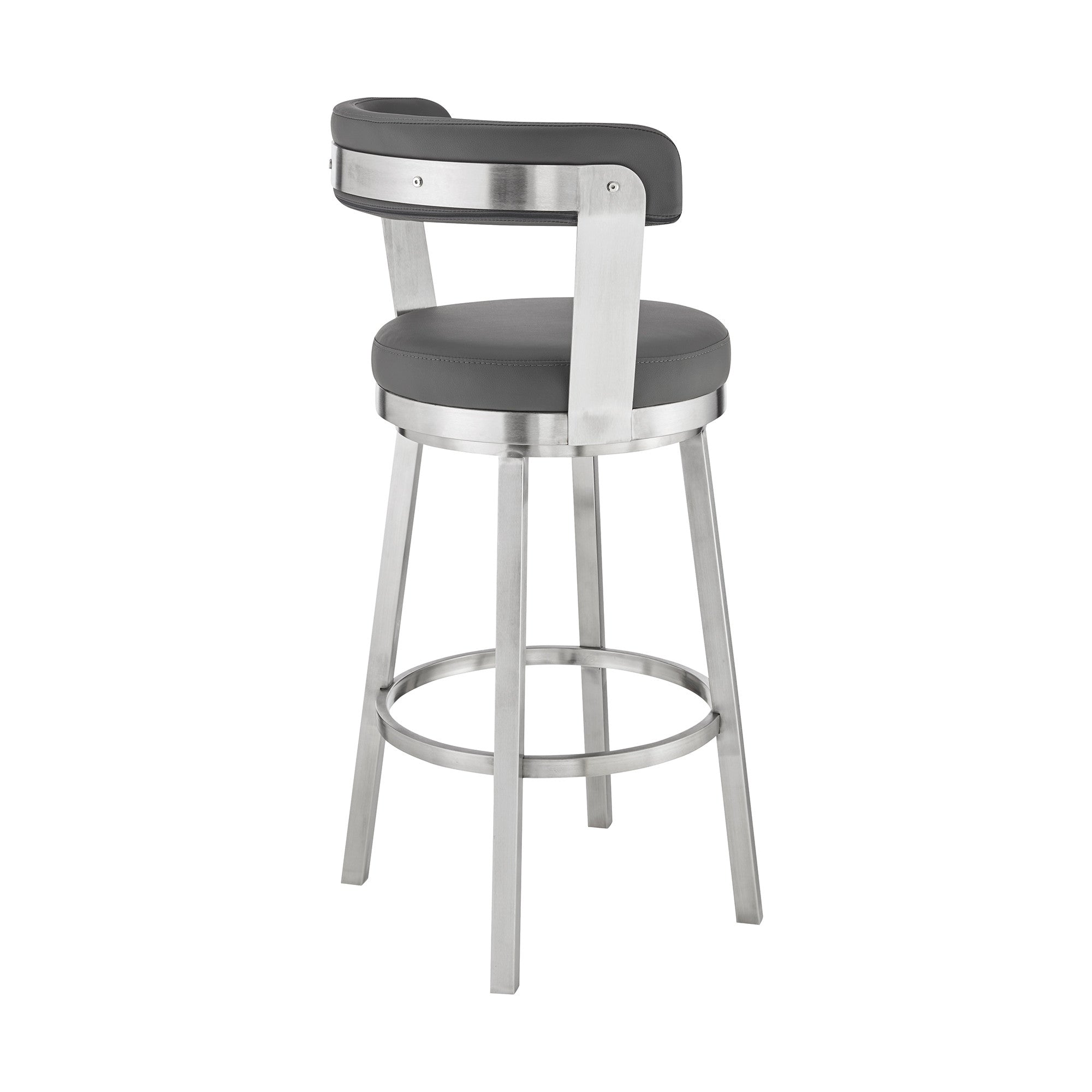 26" Gray And Silver Fabric And Iron Backless Counter Height Swivel Bar Chair