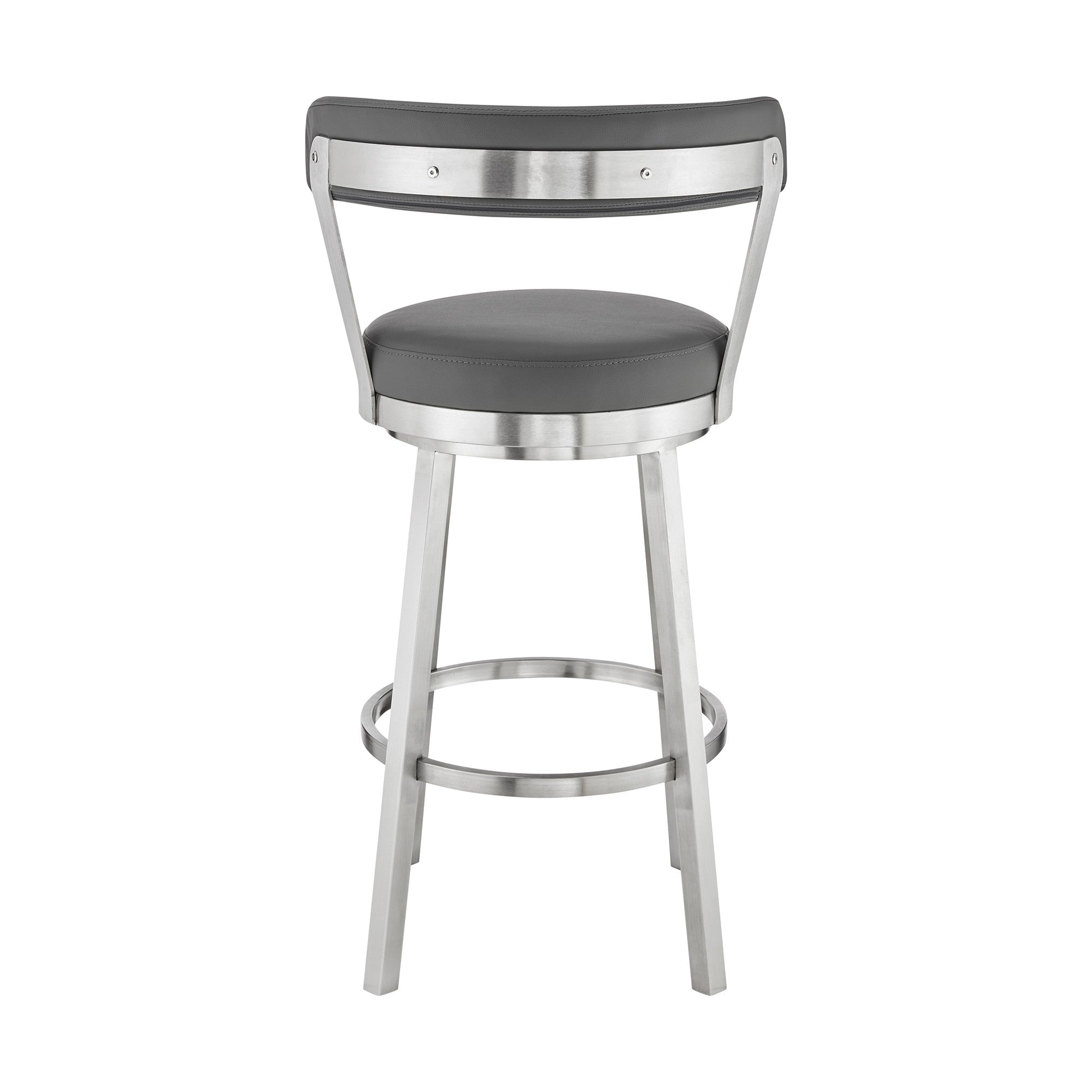 26" Gray And Silver Fabric And Iron Backless Counter Height Swivel Bar Chair