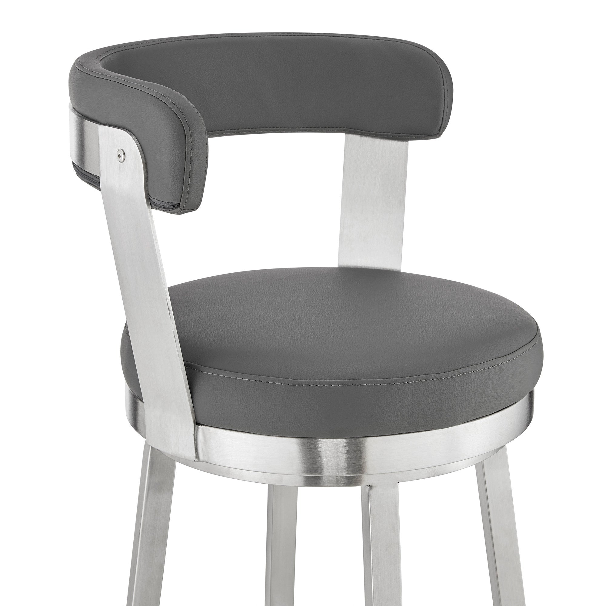 26" Gray And Silver Fabric And Iron Backless Counter Height Swivel Bar Chair