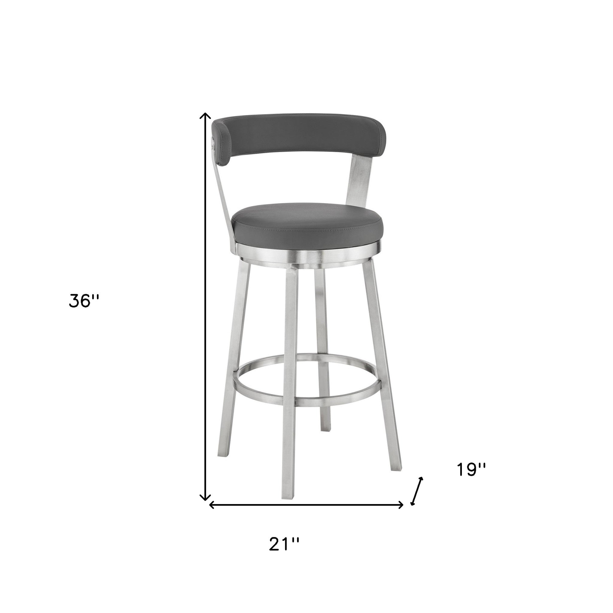 26" Gray And Silver Fabric And Iron Backless Counter Height Swivel Bar Chair