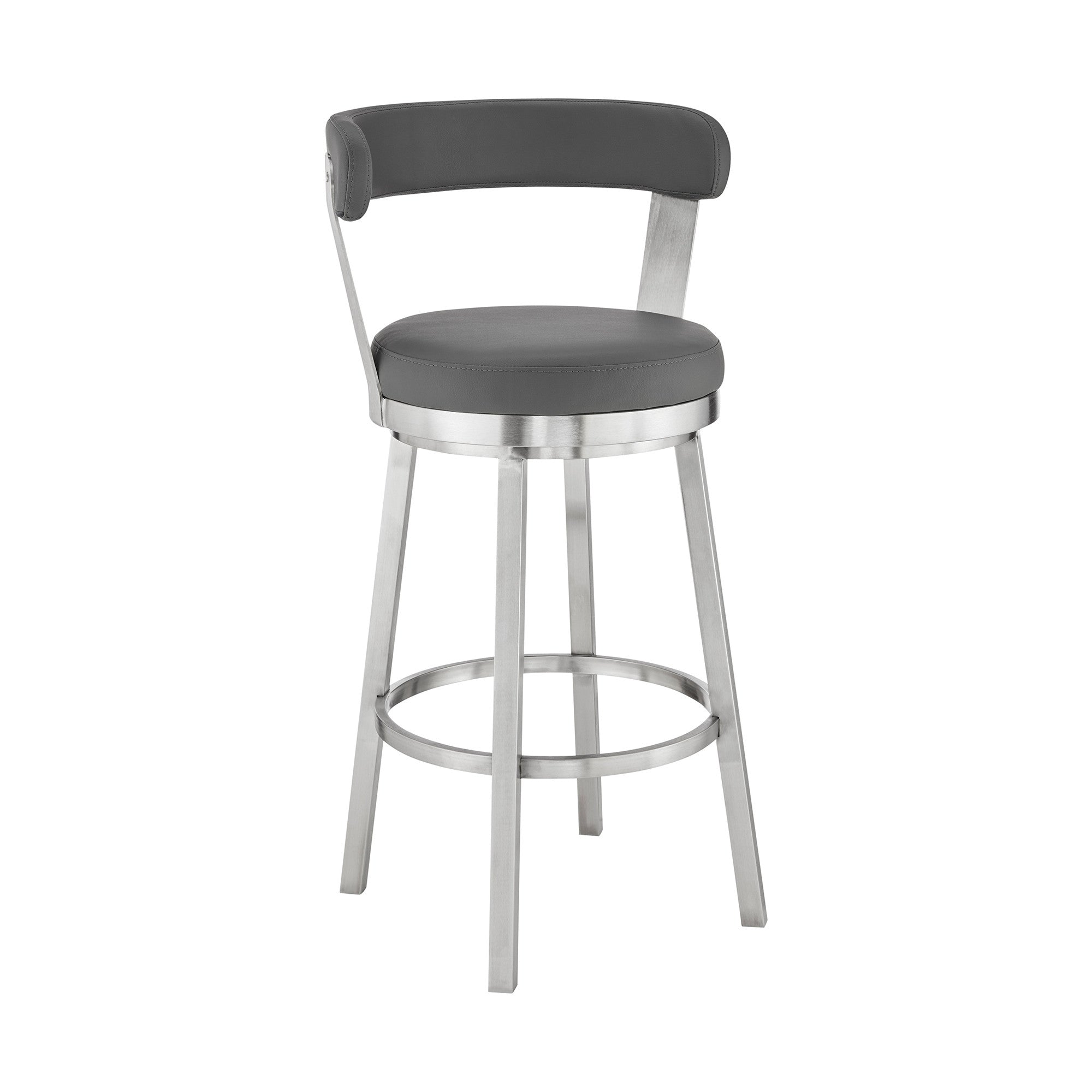 26" Gray And Silver Fabric And Iron Backless Counter Height Swivel Bar Chair