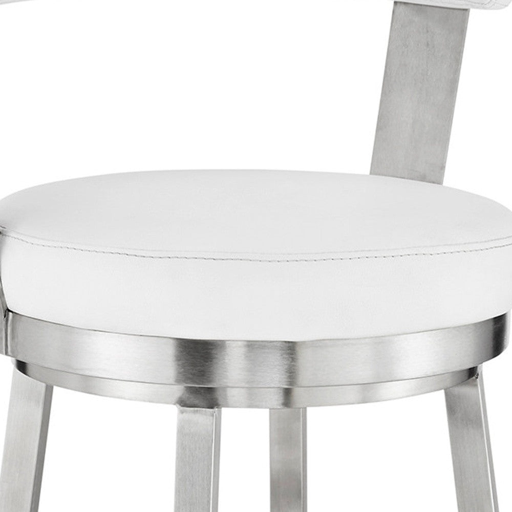 26" White And Silver Fabric And Iron Backless Counter Height Swivel Bar Chair