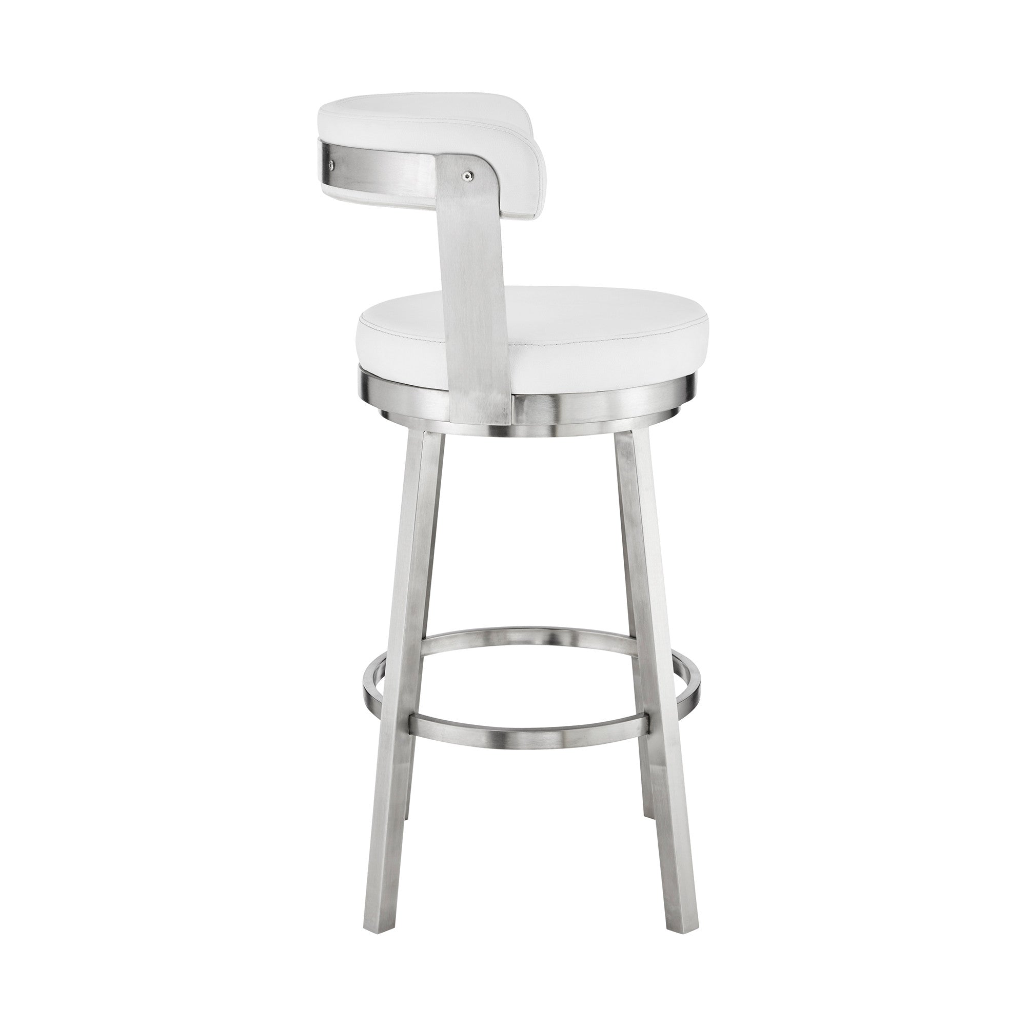 26" White And Silver Fabric And Iron Backless Counter Height Swivel Bar Chair