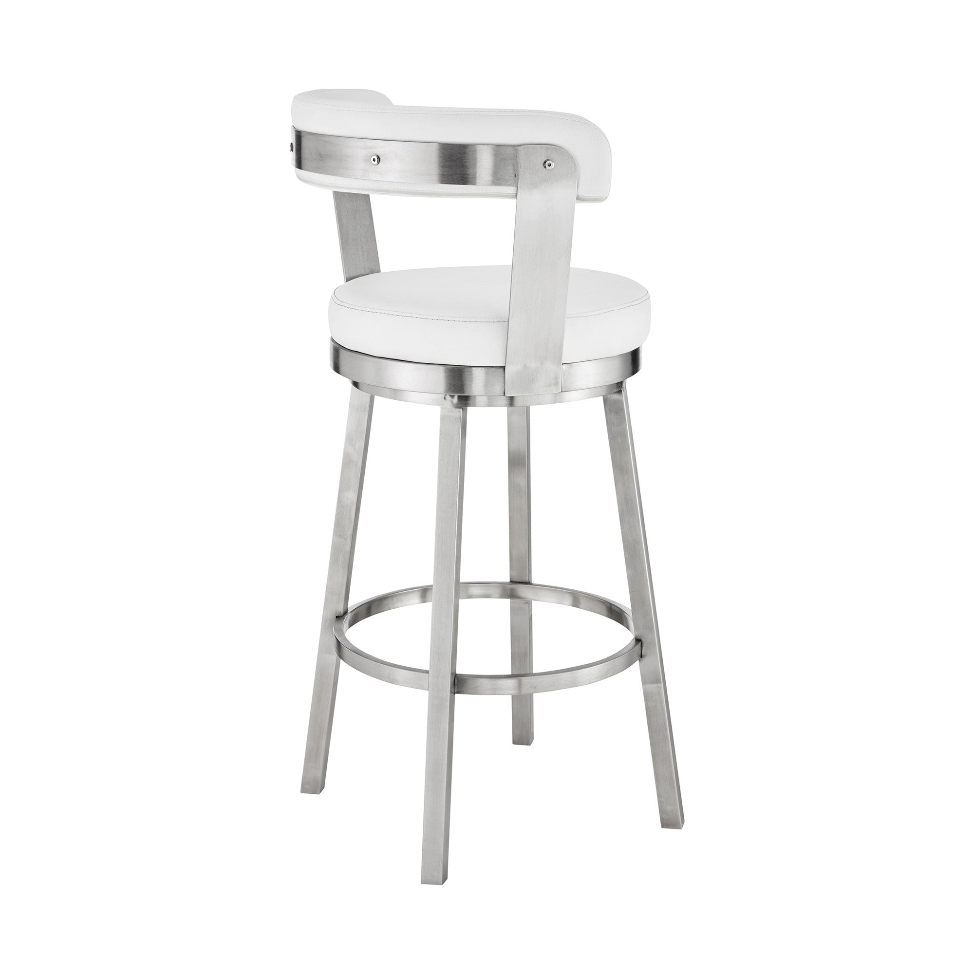 26" White And Silver Fabric And Iron Backless Counter Height Swivel Bar Chair