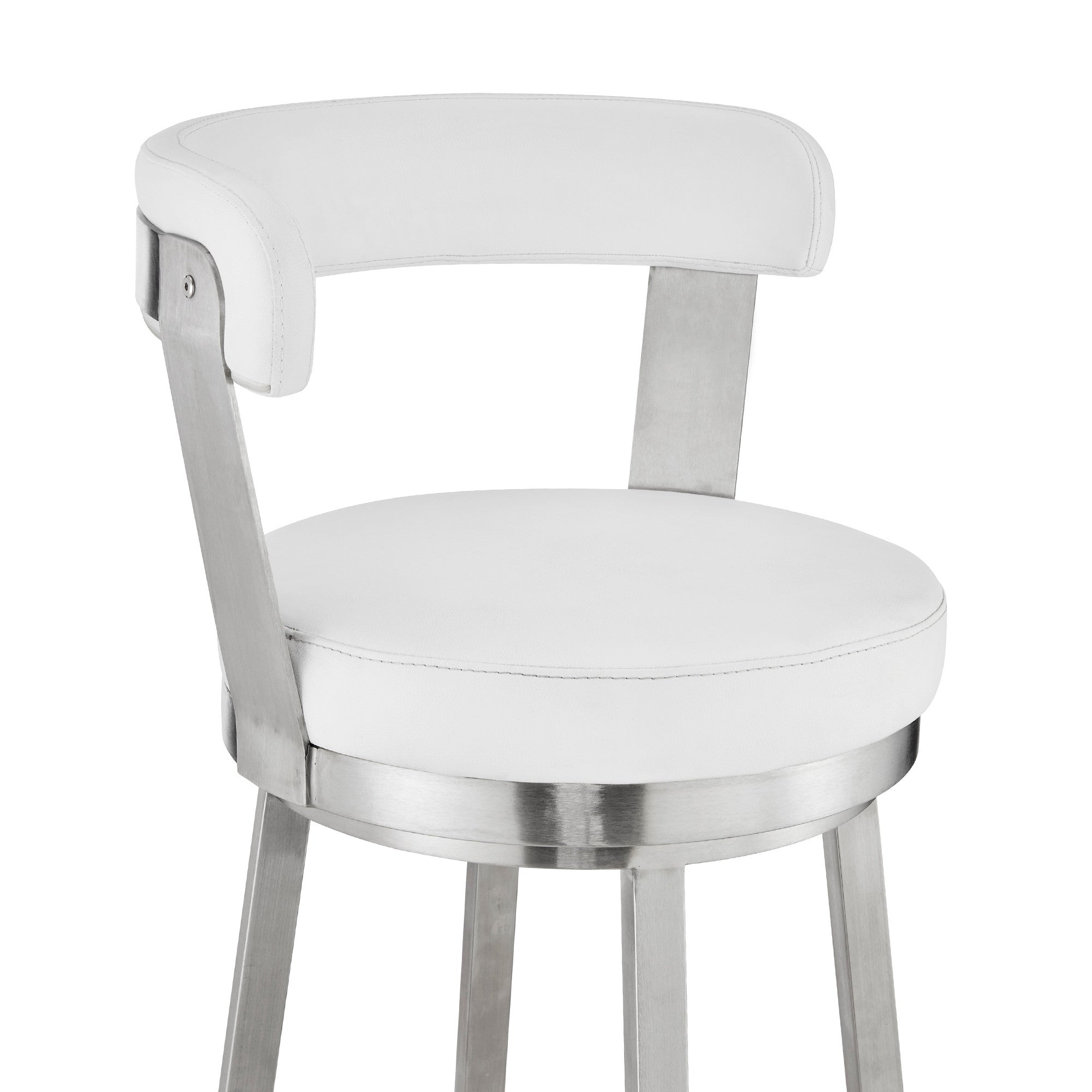 26" White And Silver Fabric And Iron Backless Counter Height Swivel Bar Chair