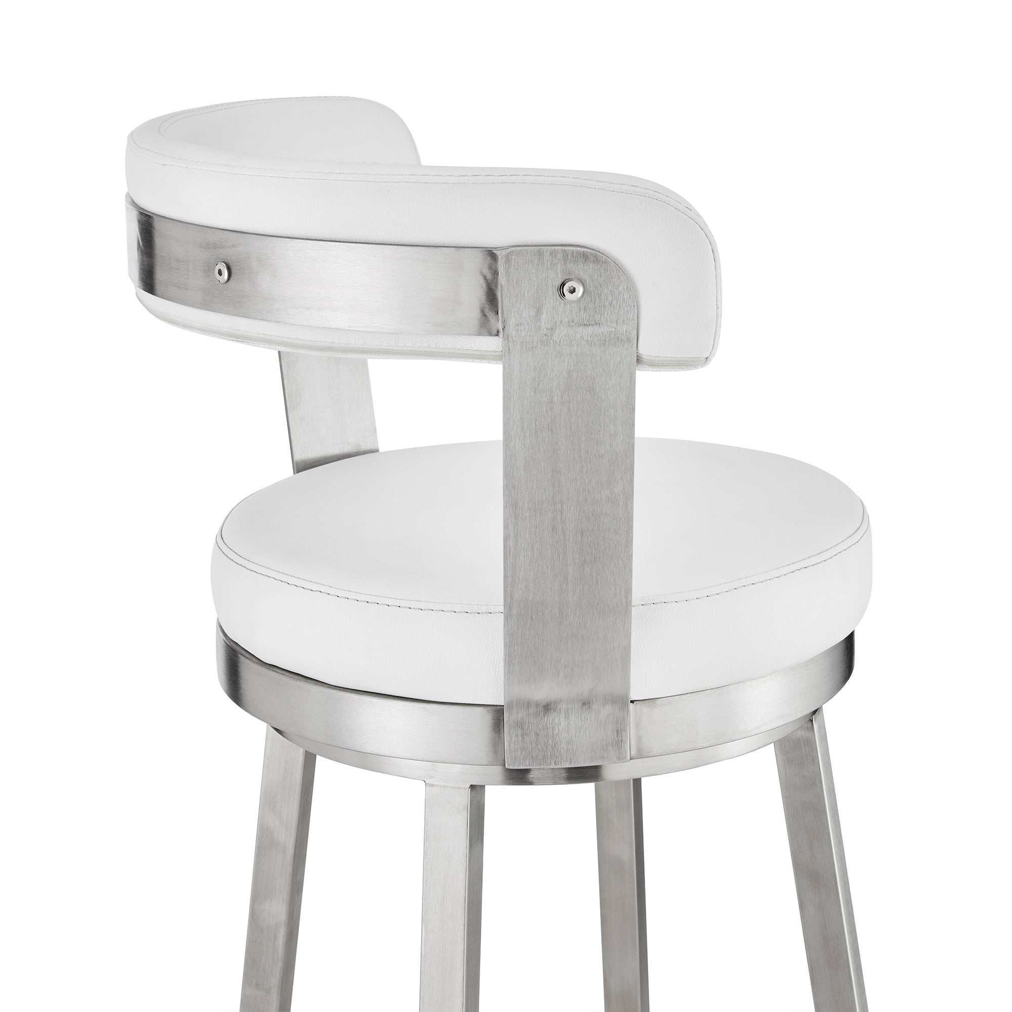 26" White And Silver Fabric And Iron Backless Counter Height Swivel Bar Chair