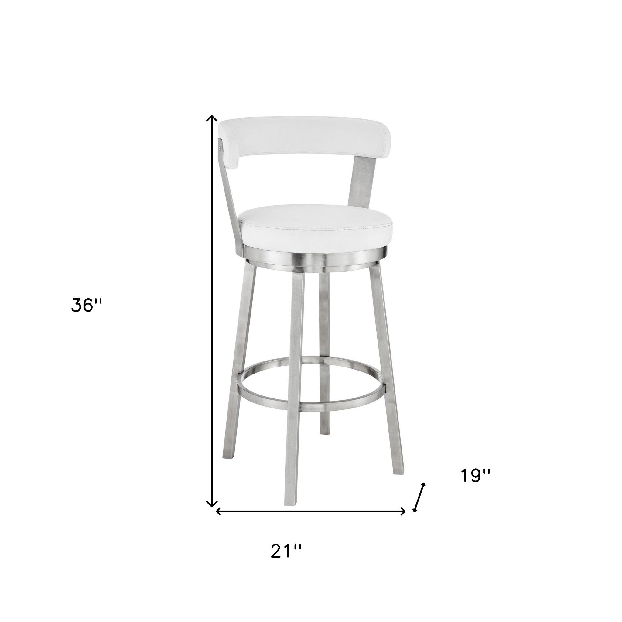 26" White And Silver Fabric And Iron Backless Counter Height Swivel Bar Chair