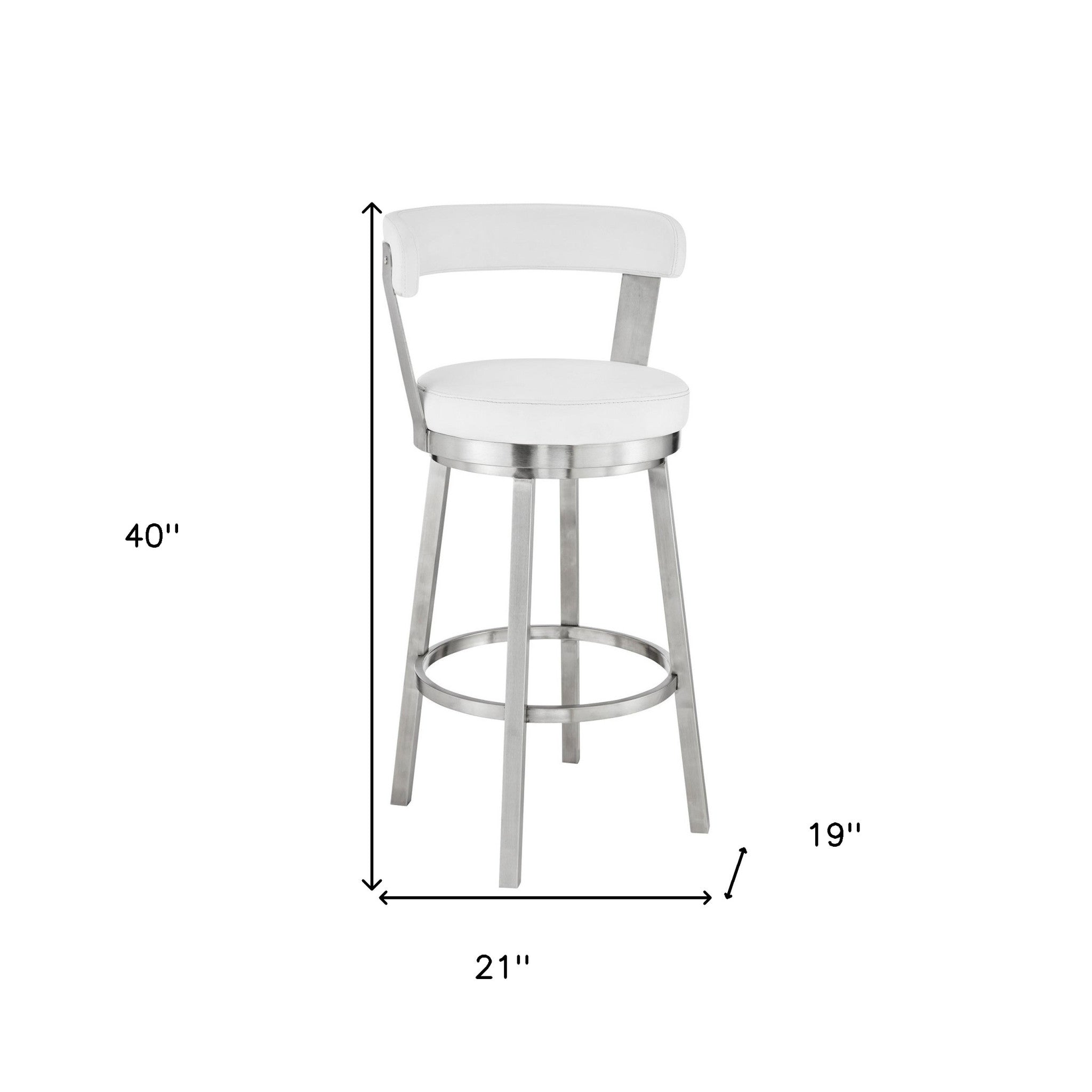 30" White And Silver Fabric And Iron Backless Bar Height Swivel Bar Chair