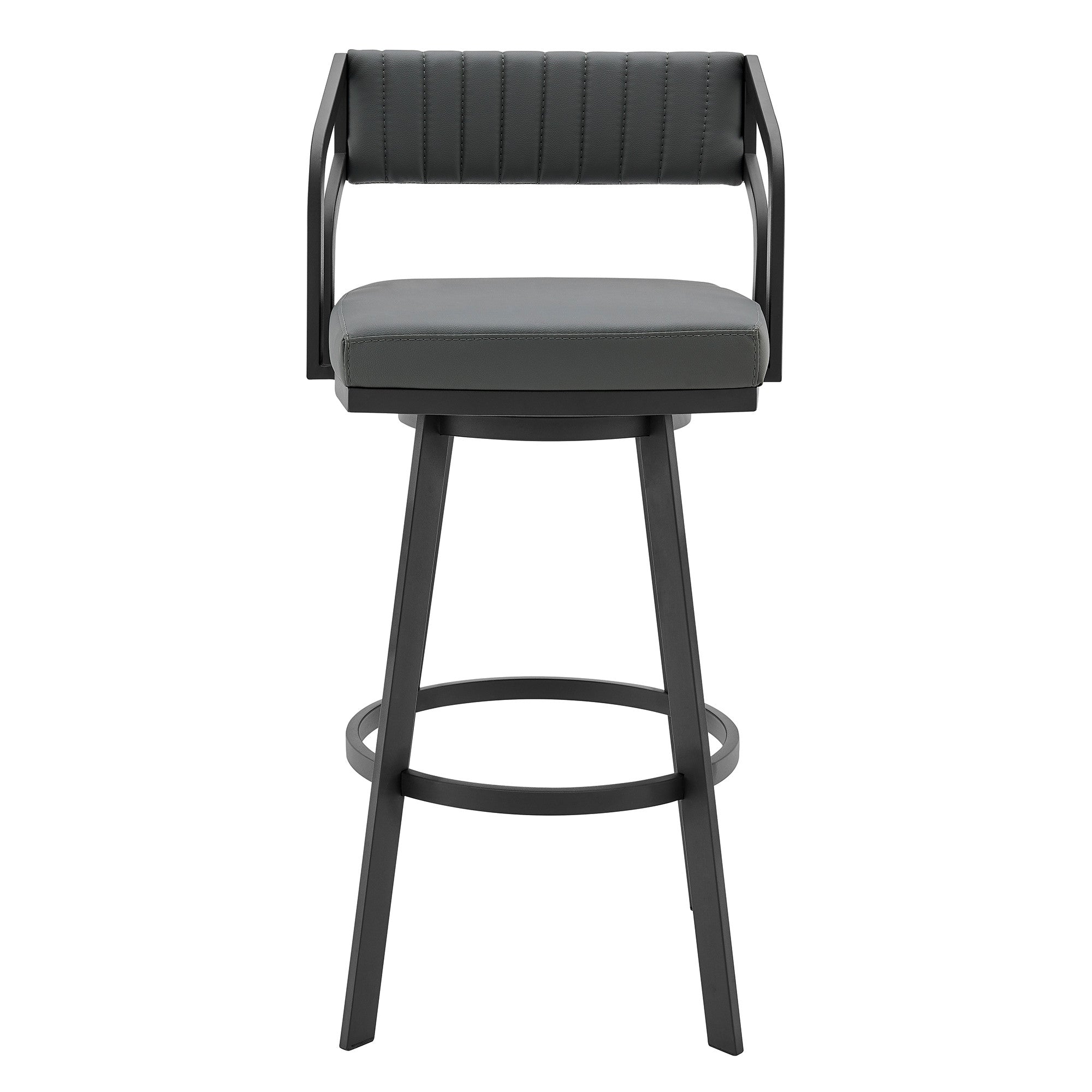26" Gray And Black Fabric And Iron Low Back Counter Height Swivel Bar Chair