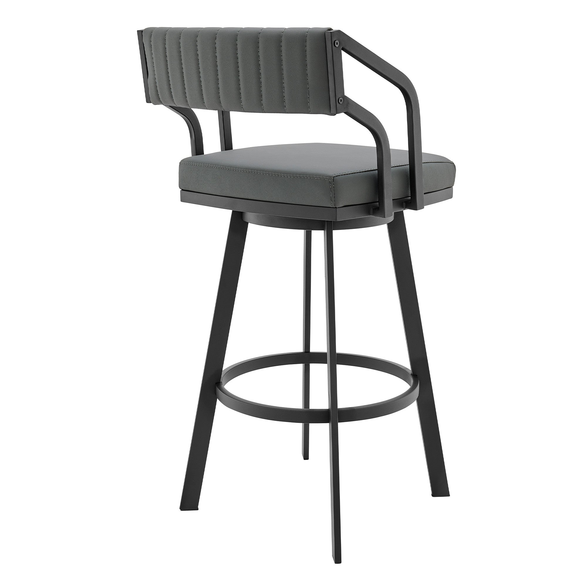 26" Gray And Black Fabric And Iron Low Back Counter Height Swivel Bar Chair