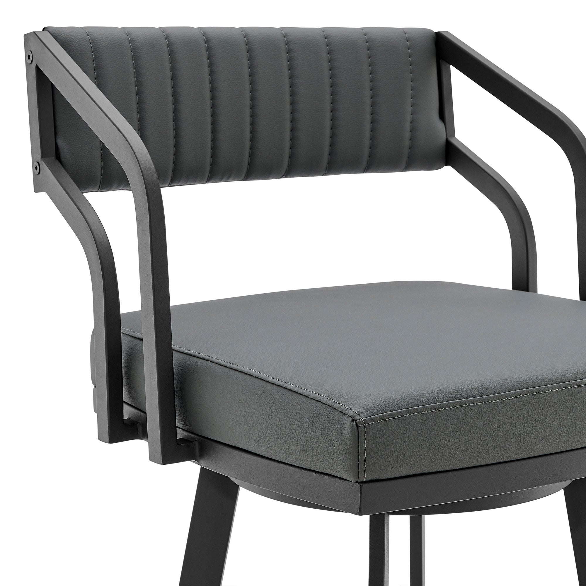 26" Gray And Black Fabric And Iron Low Back Counter Height Swivel Bar Chair