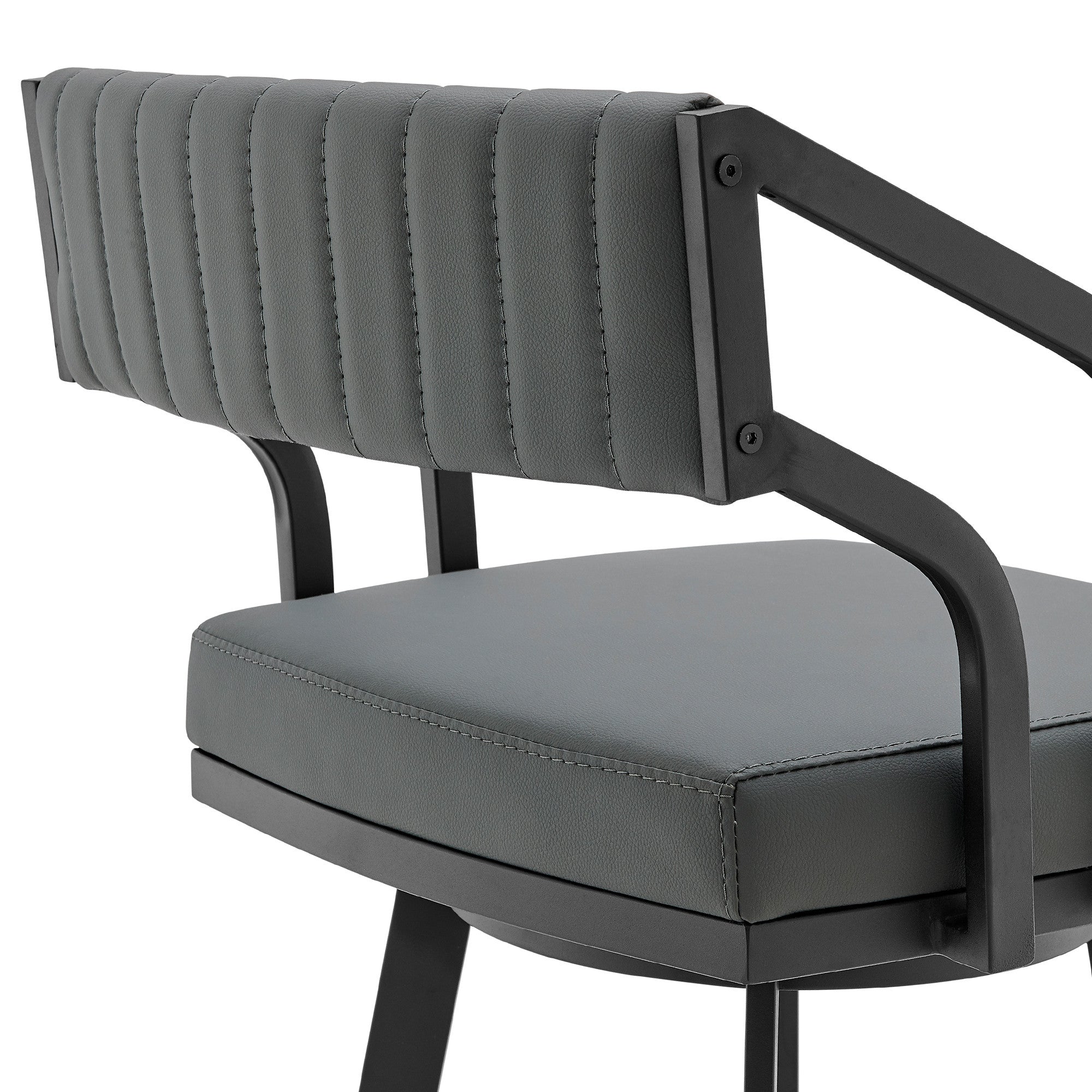 26" Gray And Black Fabric And Iron Low Back Counter Height Swivel Bar Chair