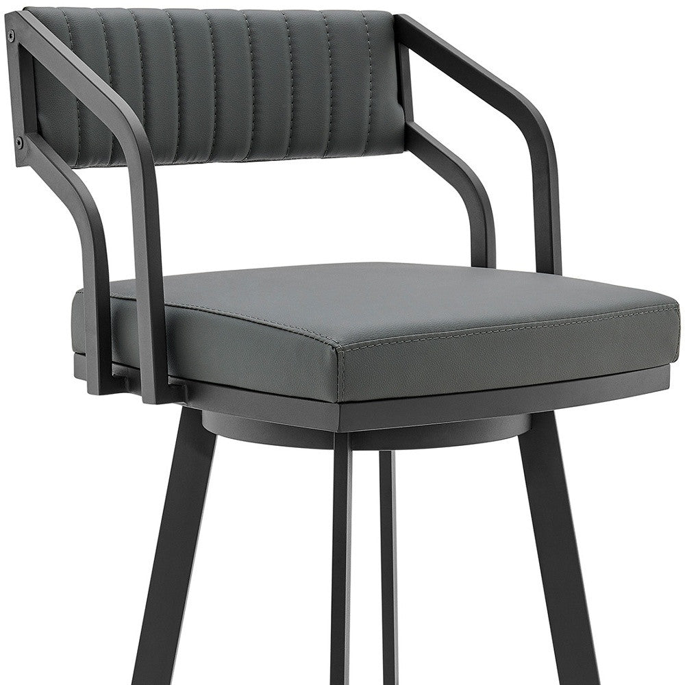 26" Gray And Black Fabric And Iron Low Back Counter Height Swivel Bar Chair