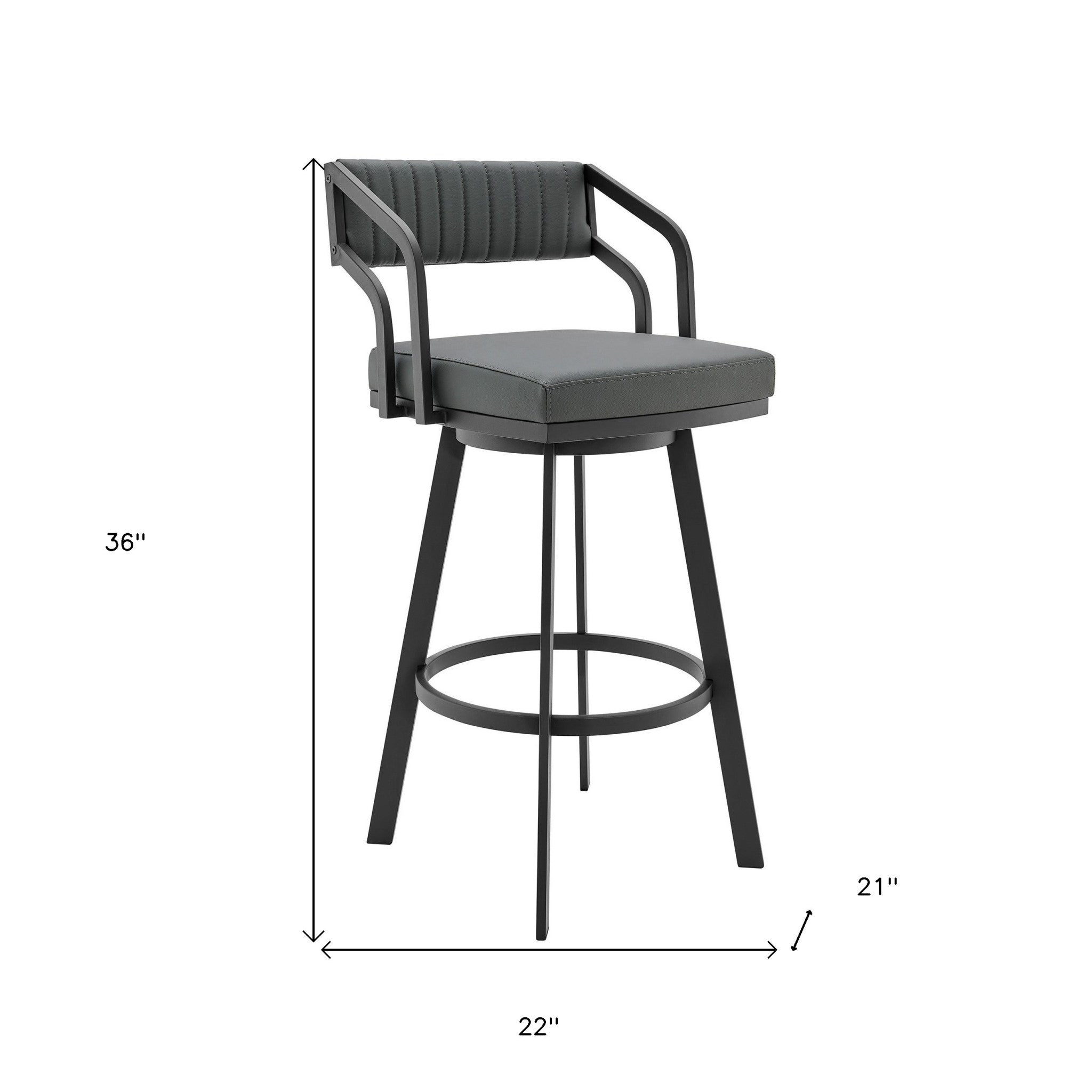 26" Gray And Black Fabric And Iron Low Back Counter Height Swivel Bar Chair