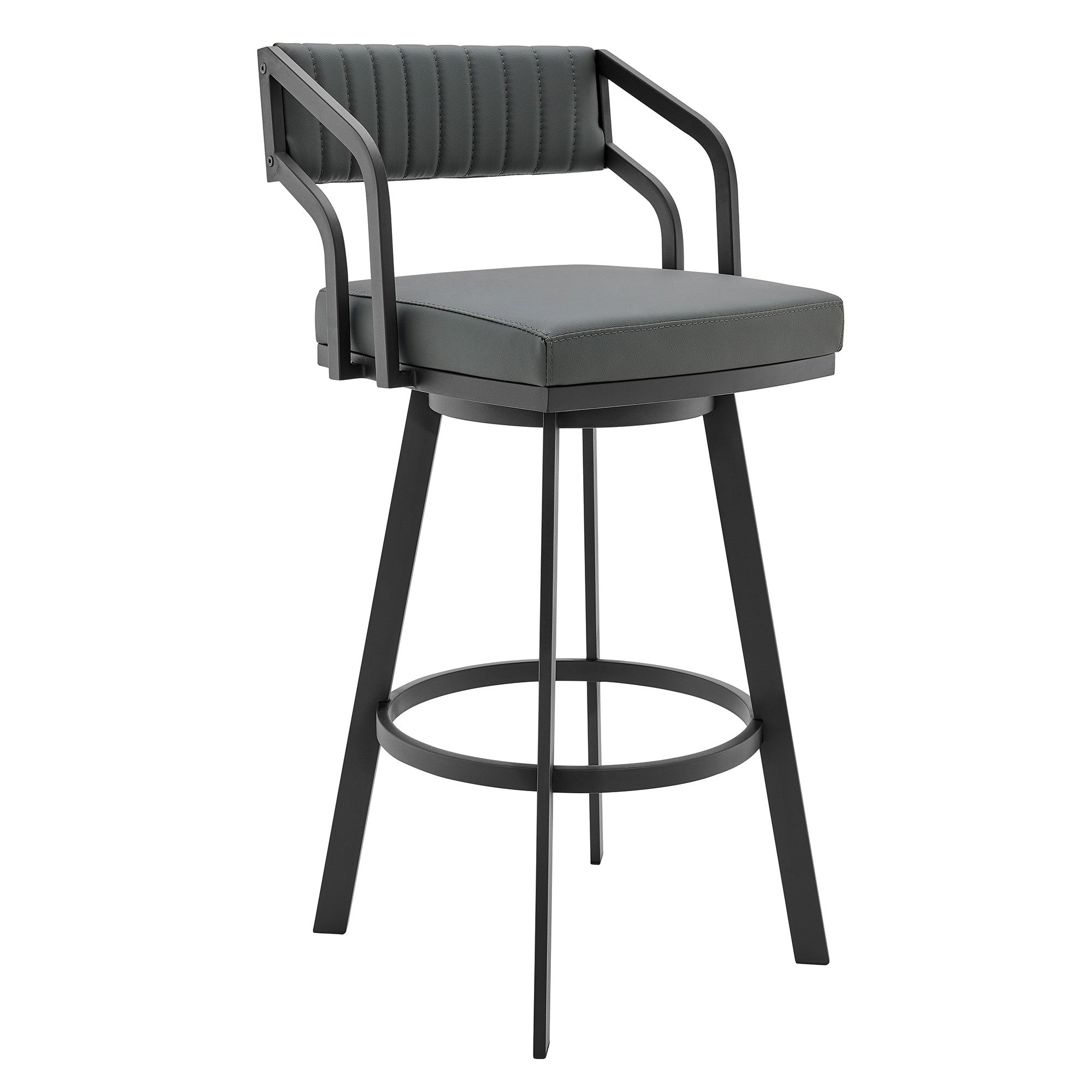26" Gray And Black Fabric And Iron Low Back Counter Height Swivel Bar Chair