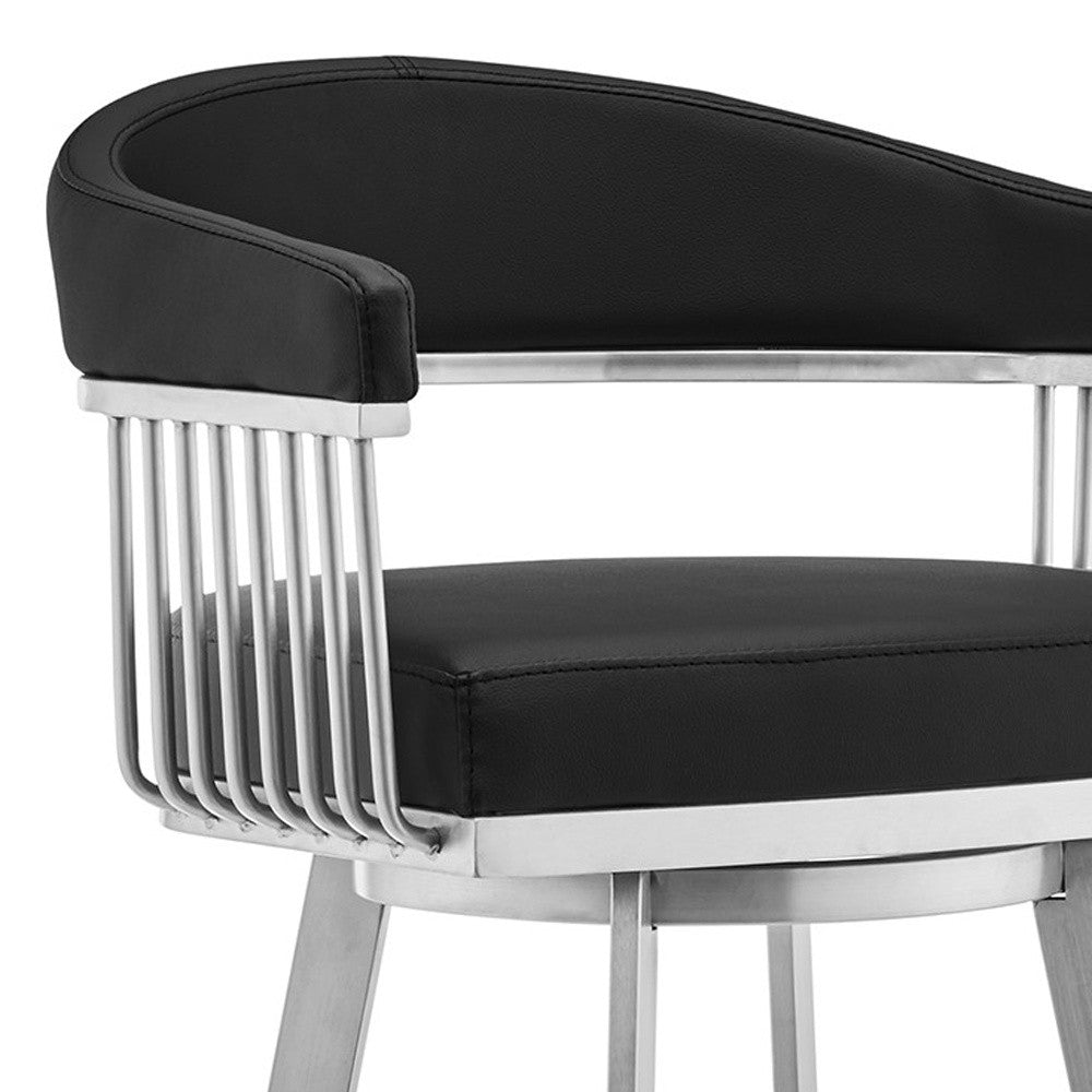 25" Black And Silver Fabric And Iron Backless Counter Height Swivel Bar Chair