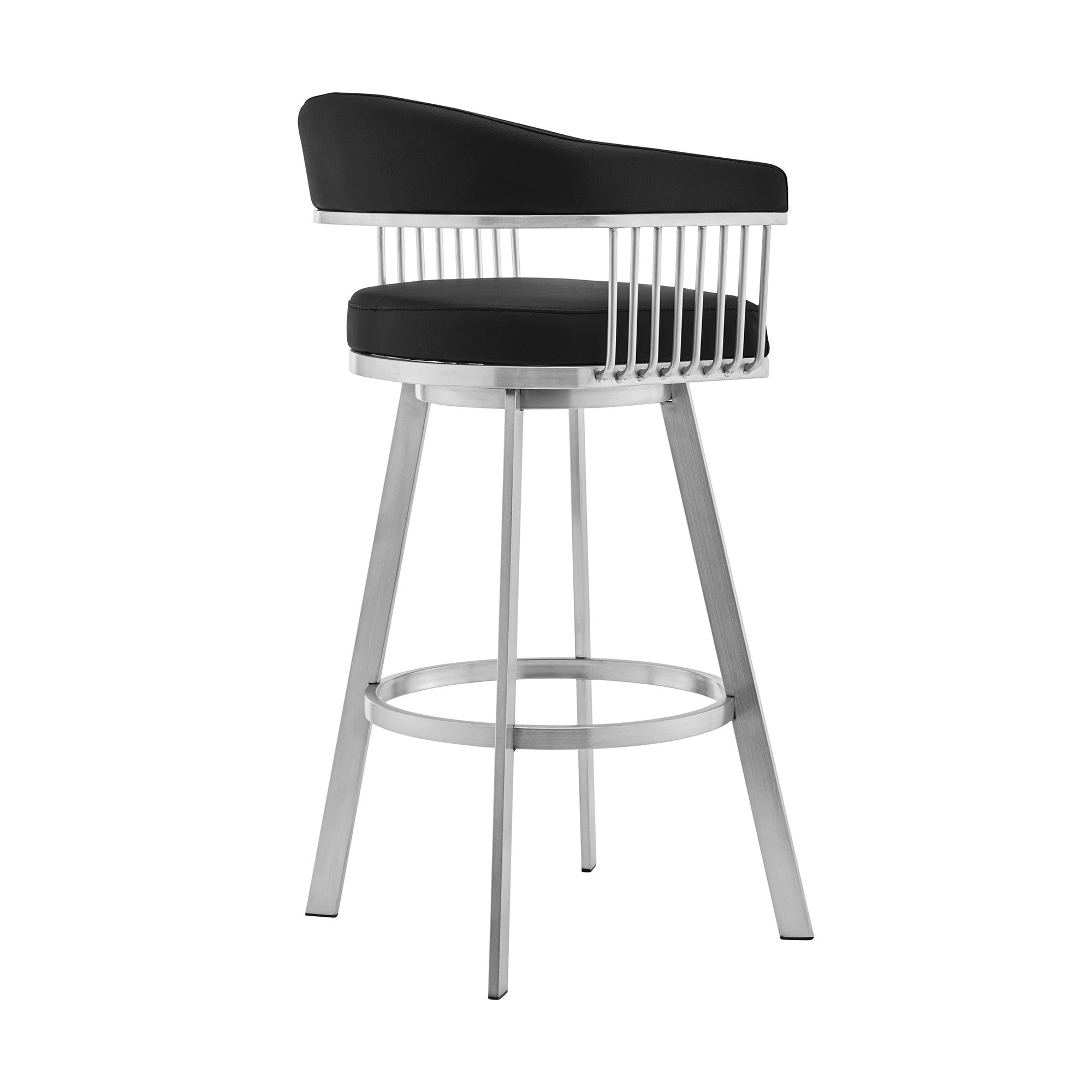 25" Black And Silver Fabric And Iron Backless Counter Height Swivel Bar Chair