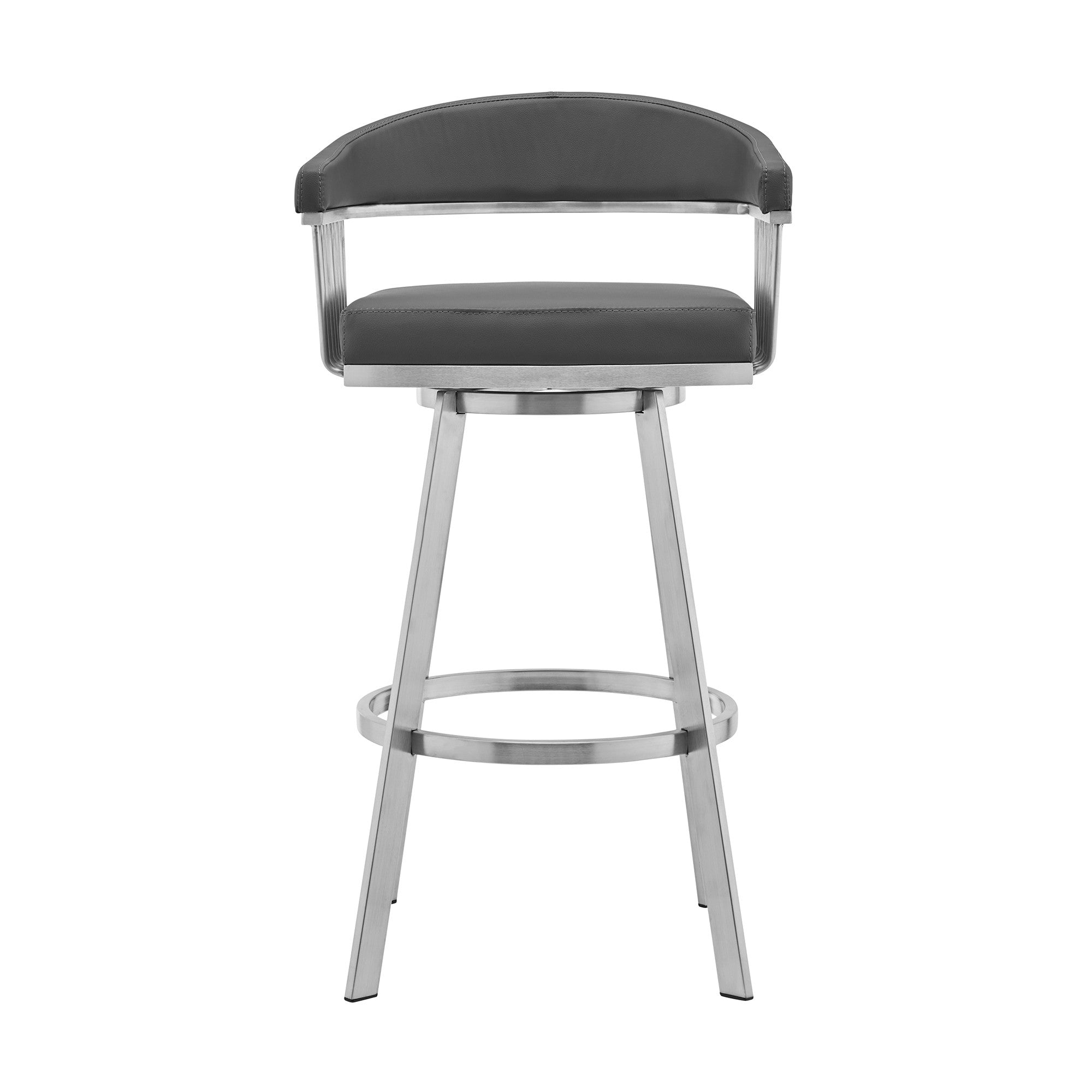 25" Gray And Silver Fabric And Iron Backless Counter Height Swivel Bar Chair
